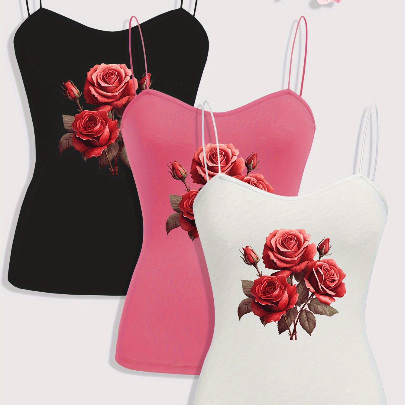 TEMU 3pcs Stylish Printed Sexy Fitted Women's Camisole