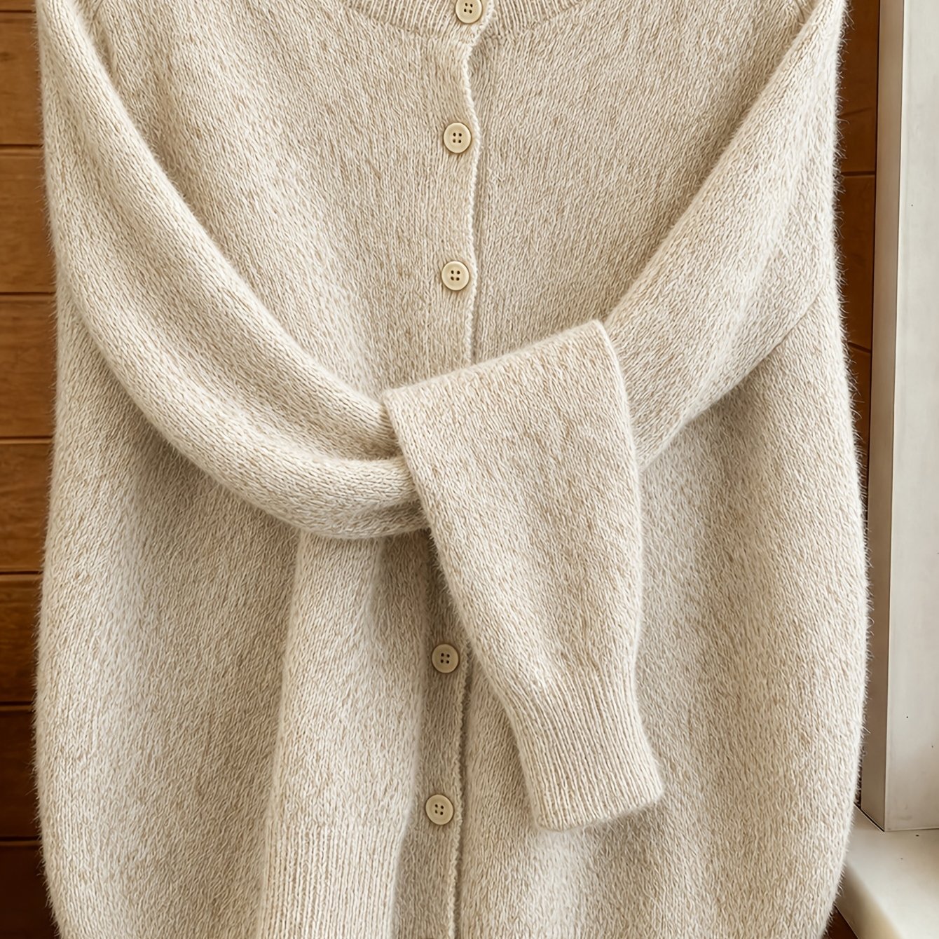 TEMU Spring Autumn Solid Color Round Neck Button Sweater Open Cardigan, Loose Casual Fashion Versatile Jacket, Soft Comfortable Elegant Women's Top