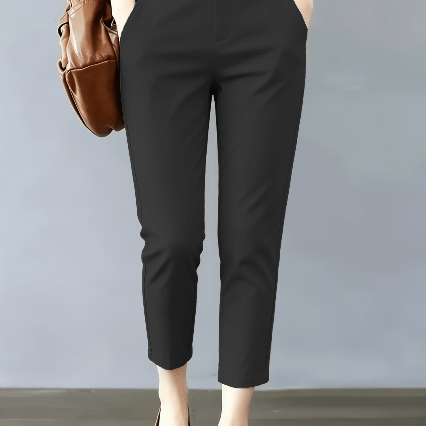 TEMU Pants With A Comfortable Elastic Waistband, Solid Color With Pockets, A For Spring, Summer, And Fall