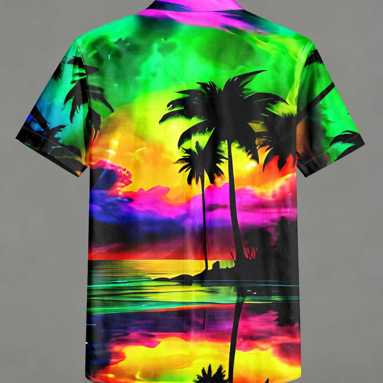TEMU Men's Casual Short-sleeve Shirt With Iridescent And Swaying On Water, Dreamlike Pattern, Machine Washable , Fashionable Button- Shirt