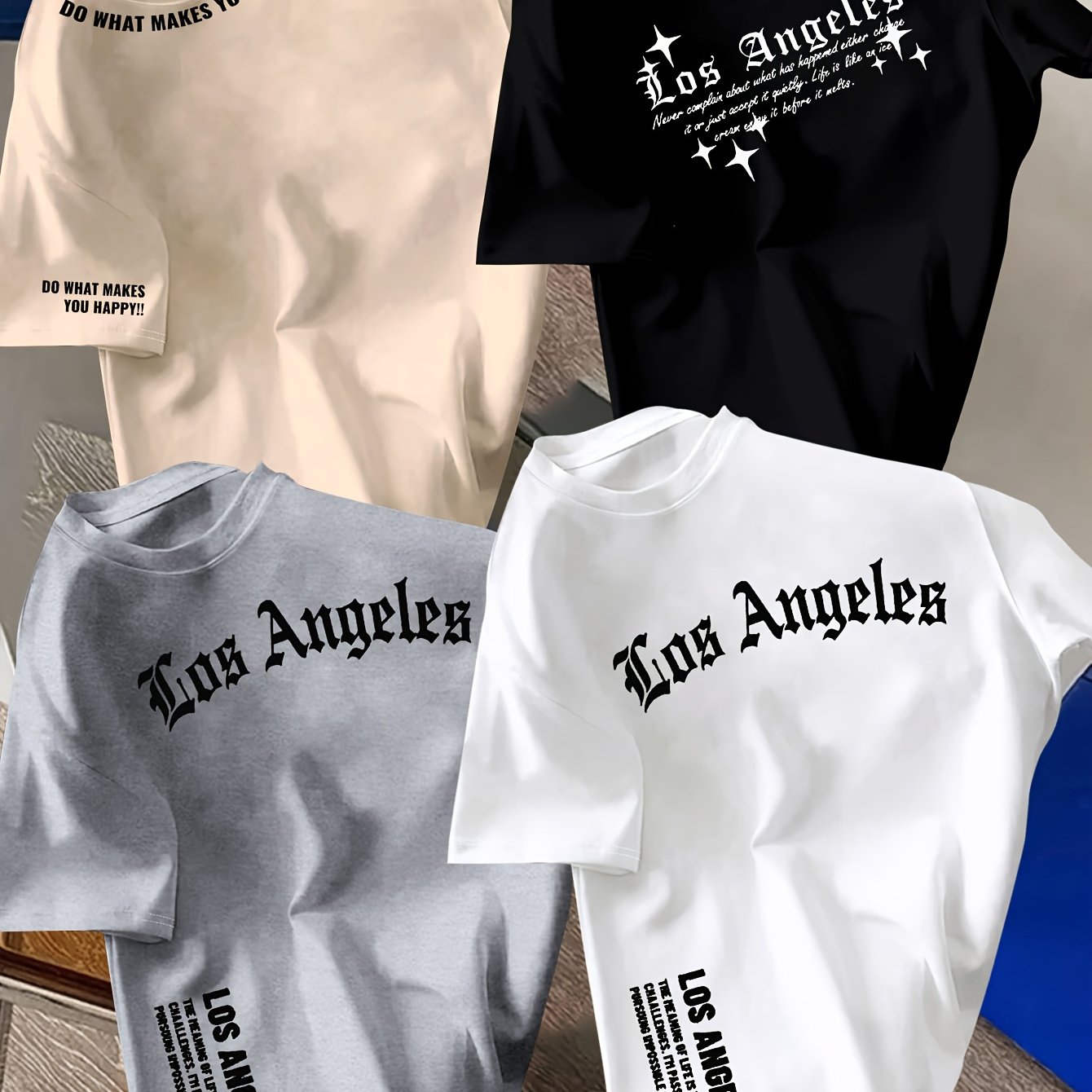 E-shop Sommer Minimalistische Mode Englische Buchstaben Druck Kurzarm T-Shirt 4er Set, für Teenager