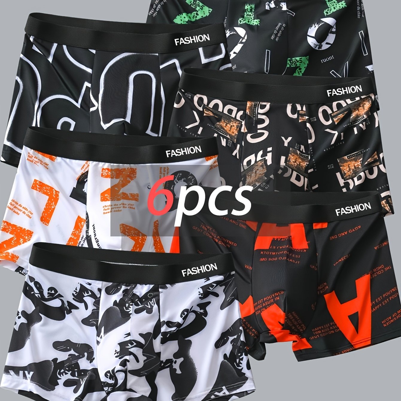 TEMU 6pcs Men' Color Printed Sports Underwear, Breathable Comfortable Boxer Briefs, Fashionable Minimalist Men's Underpants, Sizes: S, M, L, Xl, Xxl