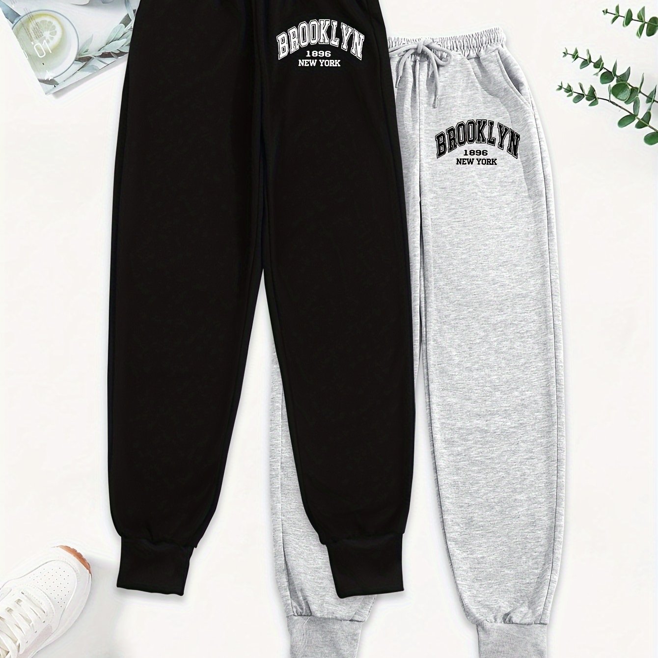 TEMU 2 pezzi Pantaloni con stampa cartoon, Pantaloni da jogging casual con coulisse in vita, Abbigliamento da donna