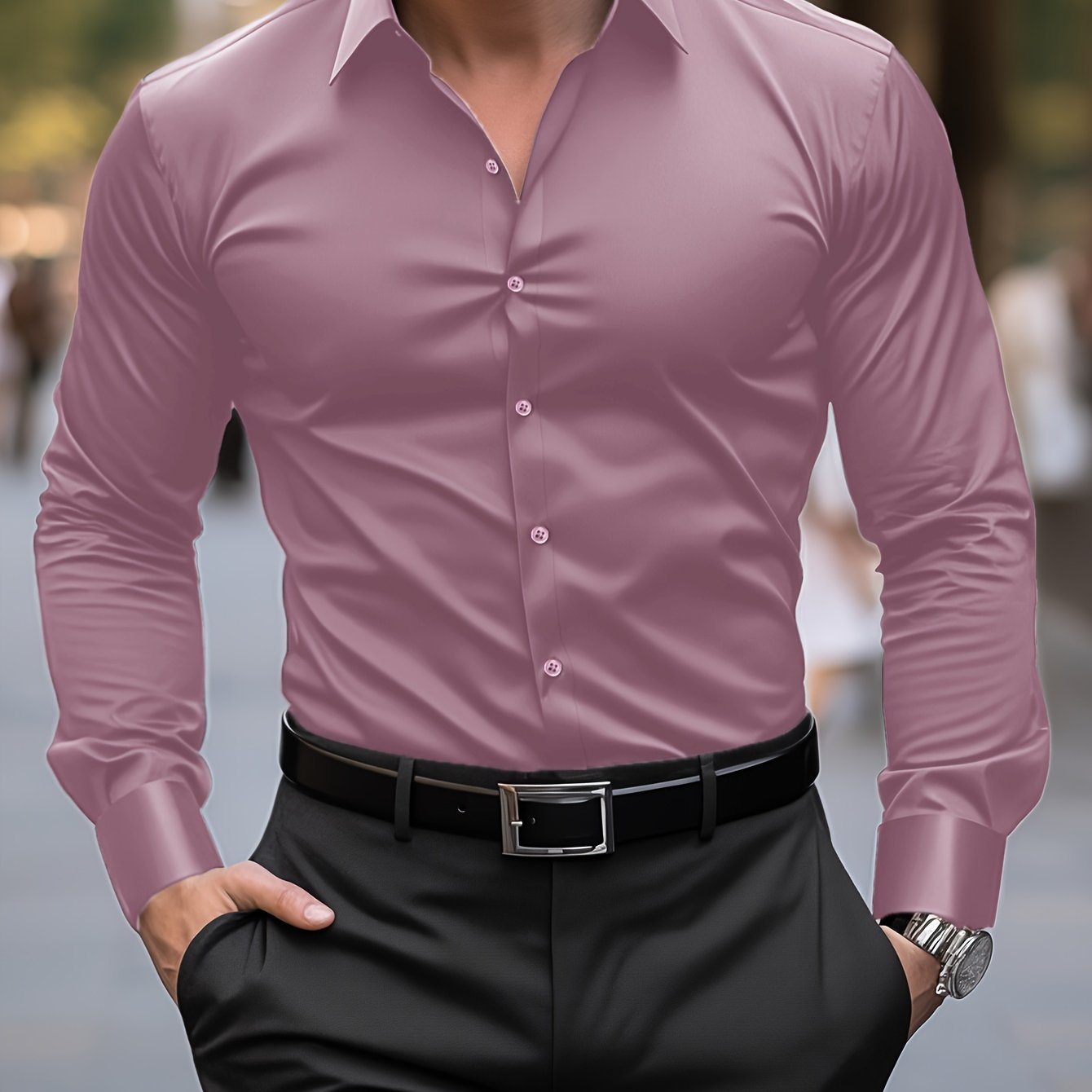 TEMU Men's Dress Shirt, Casual Solid Color Shirt With Lapel, Formal Long Sleeve Shirt