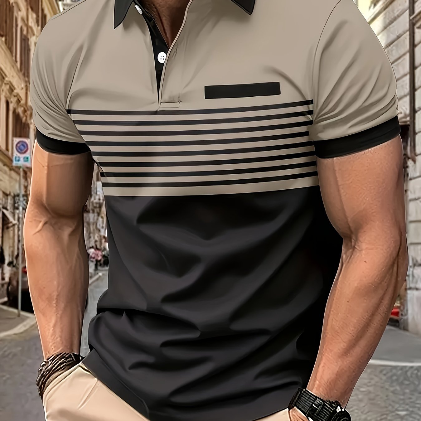 TEMU Striped Executive Shirt, Casual Short Shirt For Summer