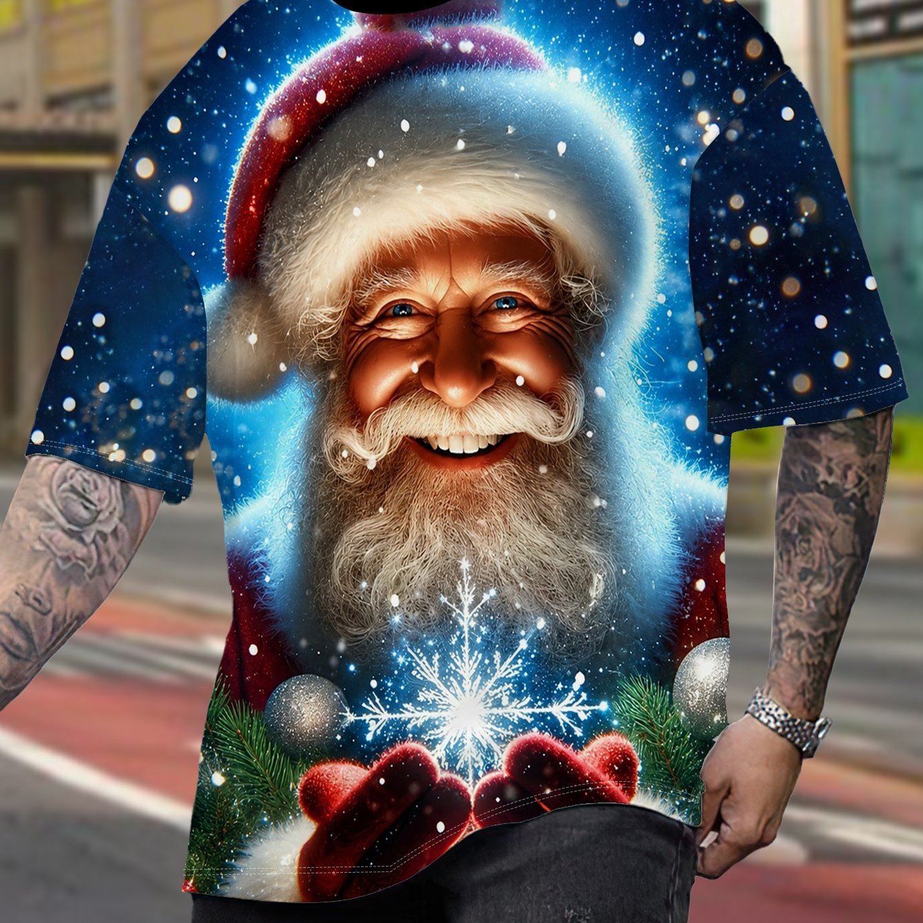 TEMU [printed Design â Not Textured] Men's Plus Size Short-sleeve Christmas T-shirt, Single Piece, Santa Claus Print Design, Festive And Casual Wear