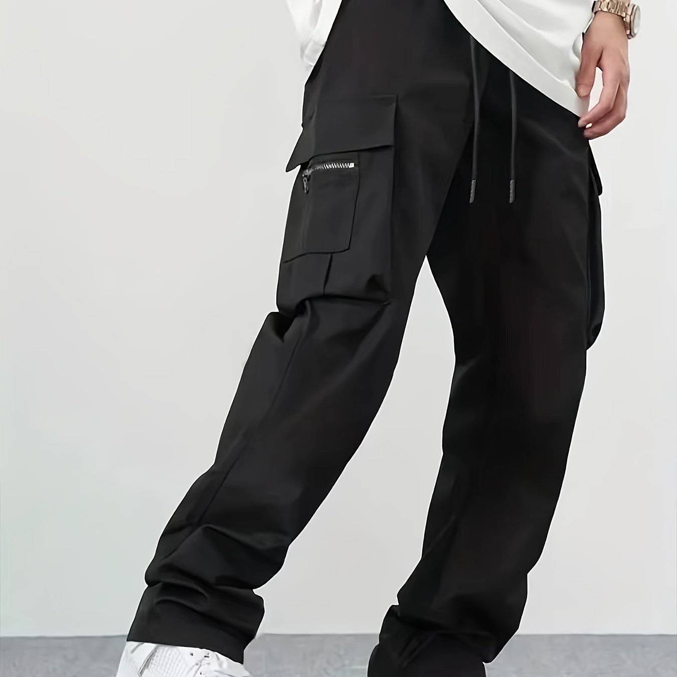 Trendy Solid Cargo Pants Men's Multi Flap Pocket Drawstring - Temu