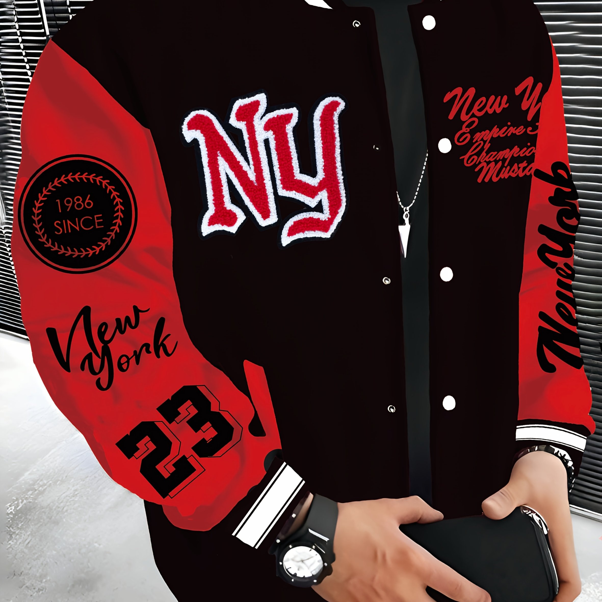 TEMU Autumn, And Winter Collection: Ny Embroidered Series Lightweight Warm -lined Baseball Jacket, Streetwear Brand Hip-hop Rock Style Jacket, Preppy