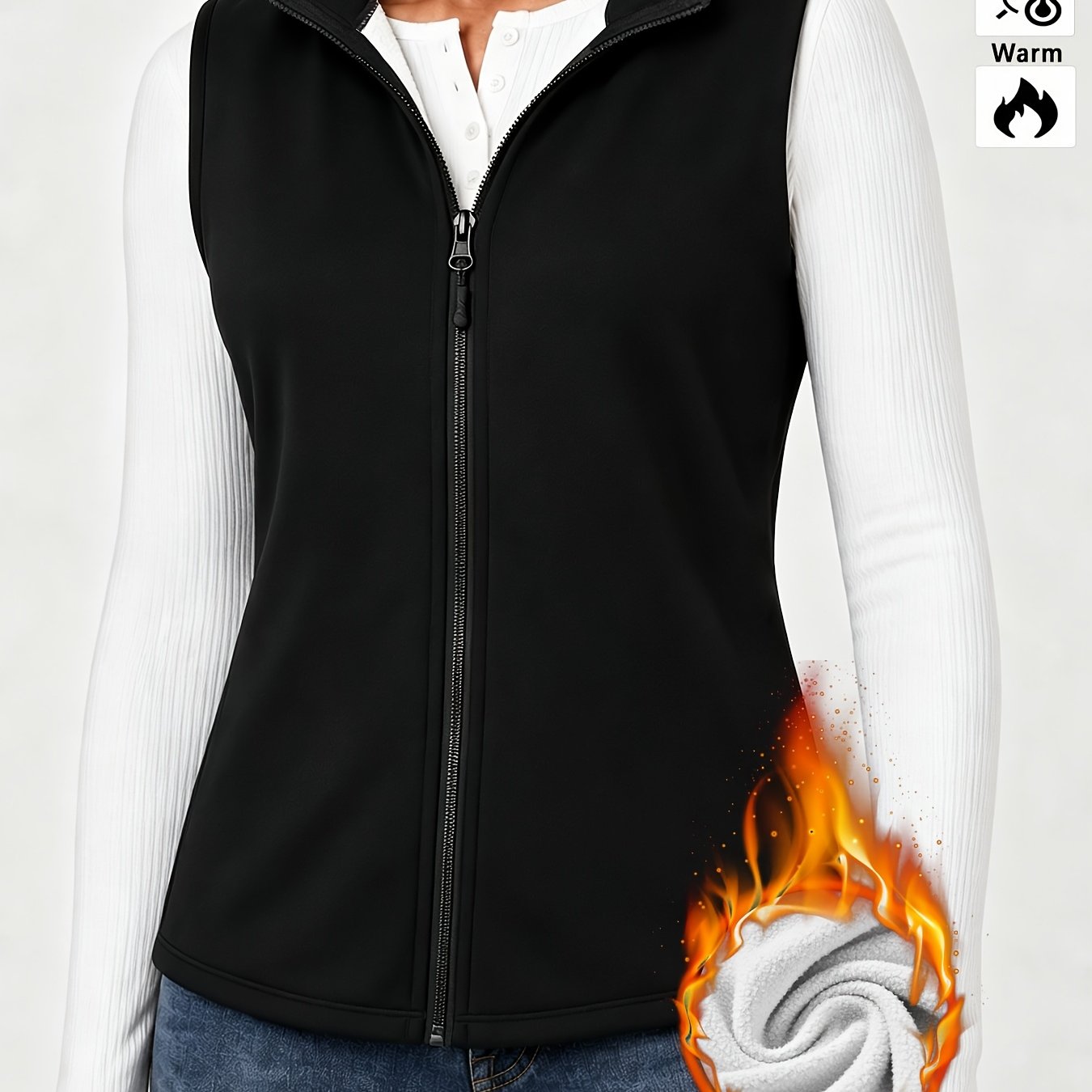 TEMU Women' Soft Fleece-lined Vest, Sleeveless Jacket Stand Collar For Running, Hiking, Golfing, And Workout