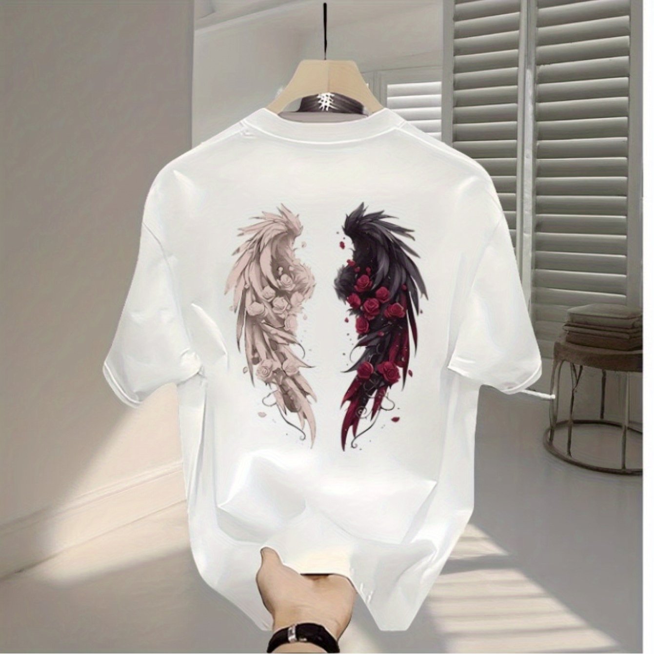 Image of Summer Cotton Short Sleeve 2025 Creative Print T-shirt For Men Versatile Loose Trendy Couple Round Neck Top Ins