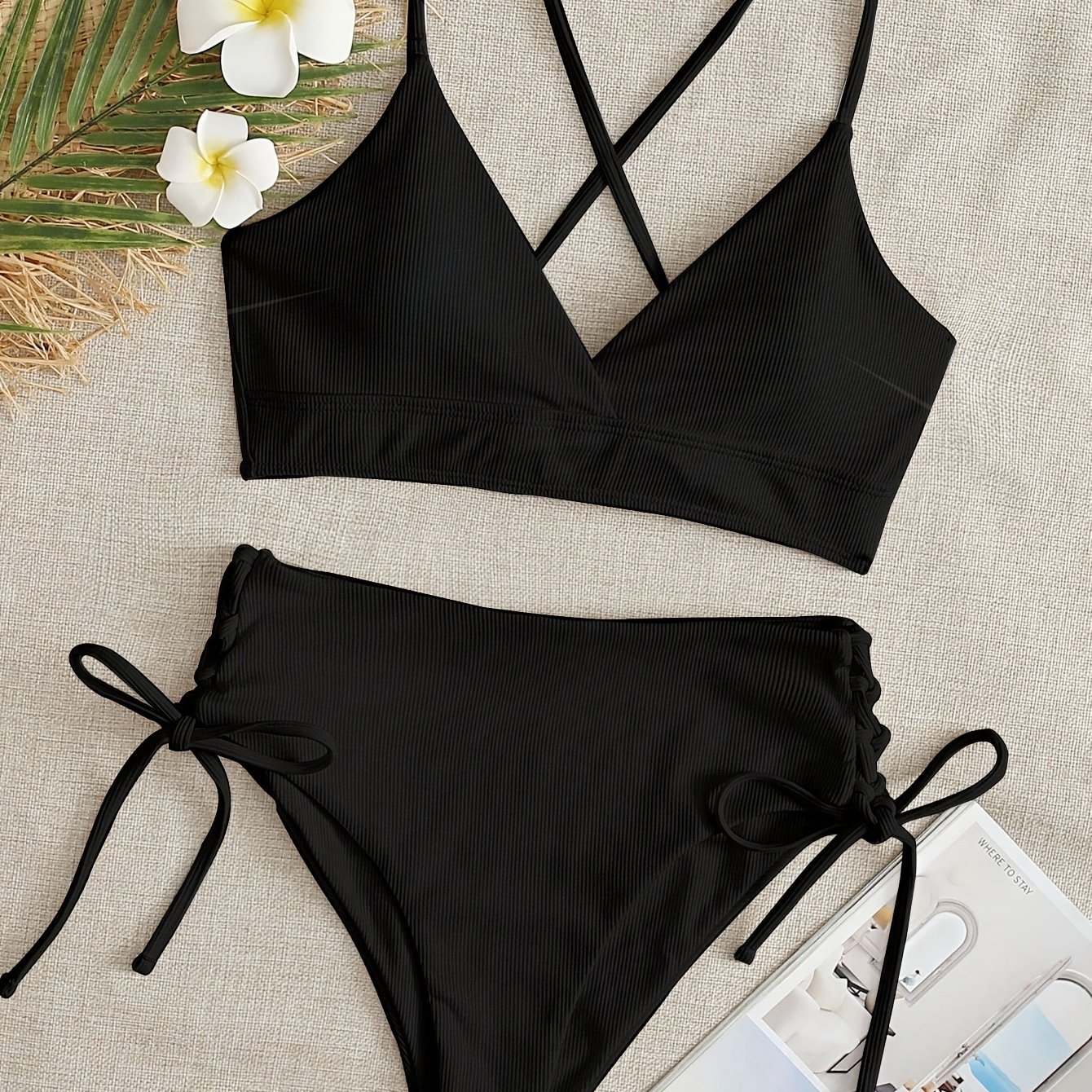 TEMU Morimann Women's Summer Beach Solid Deep V Backless Bikini