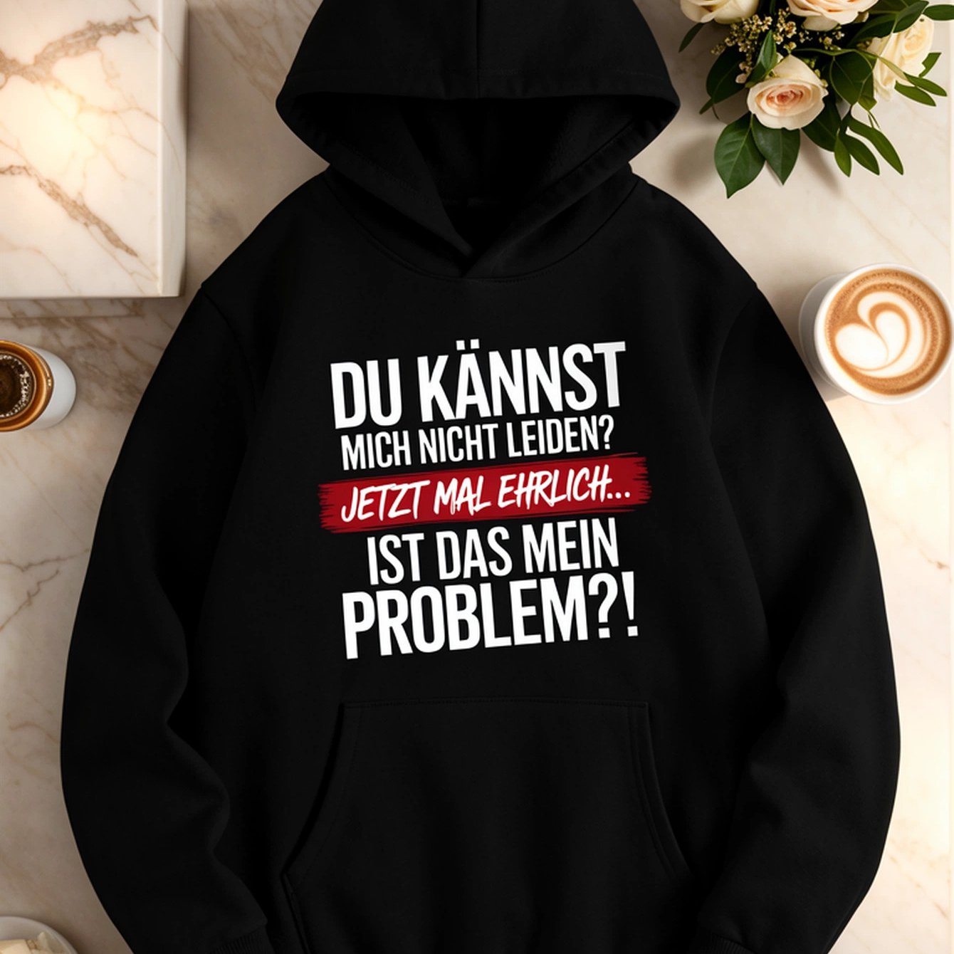 Image of Men's German Quote Print Hooded Sweatshirt - With German Text And Red Accent Lettering, Loose Fit Streetwear Pullover, Machine Washable Hoodie With Front Pocket, Casual Sweater, Fleece