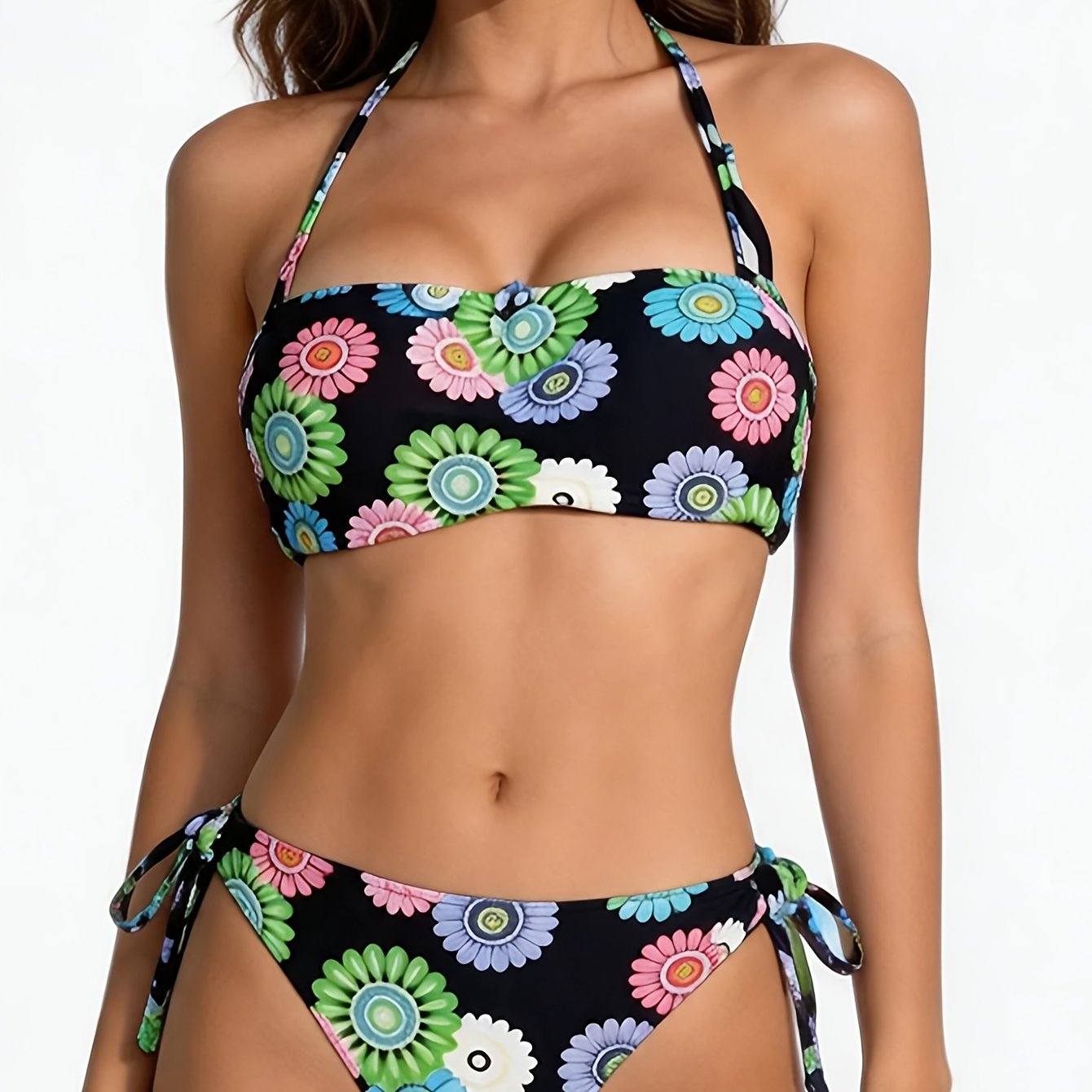 Image of Western New Summer Swimwear, Women'-piece Floral Print Tummy Control Bikini Casual Beachwear, Sexy Vacation Bikini Art-9832 Swimming Pool