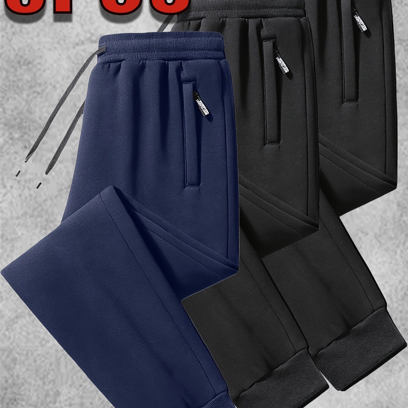 TEMU 3pcs Men's Athletic Running Pants Set - Fashionable Activewear, Solid Colors, Black, Gray, Navy Blue, With Zippered Pockets, Suitable For Work,