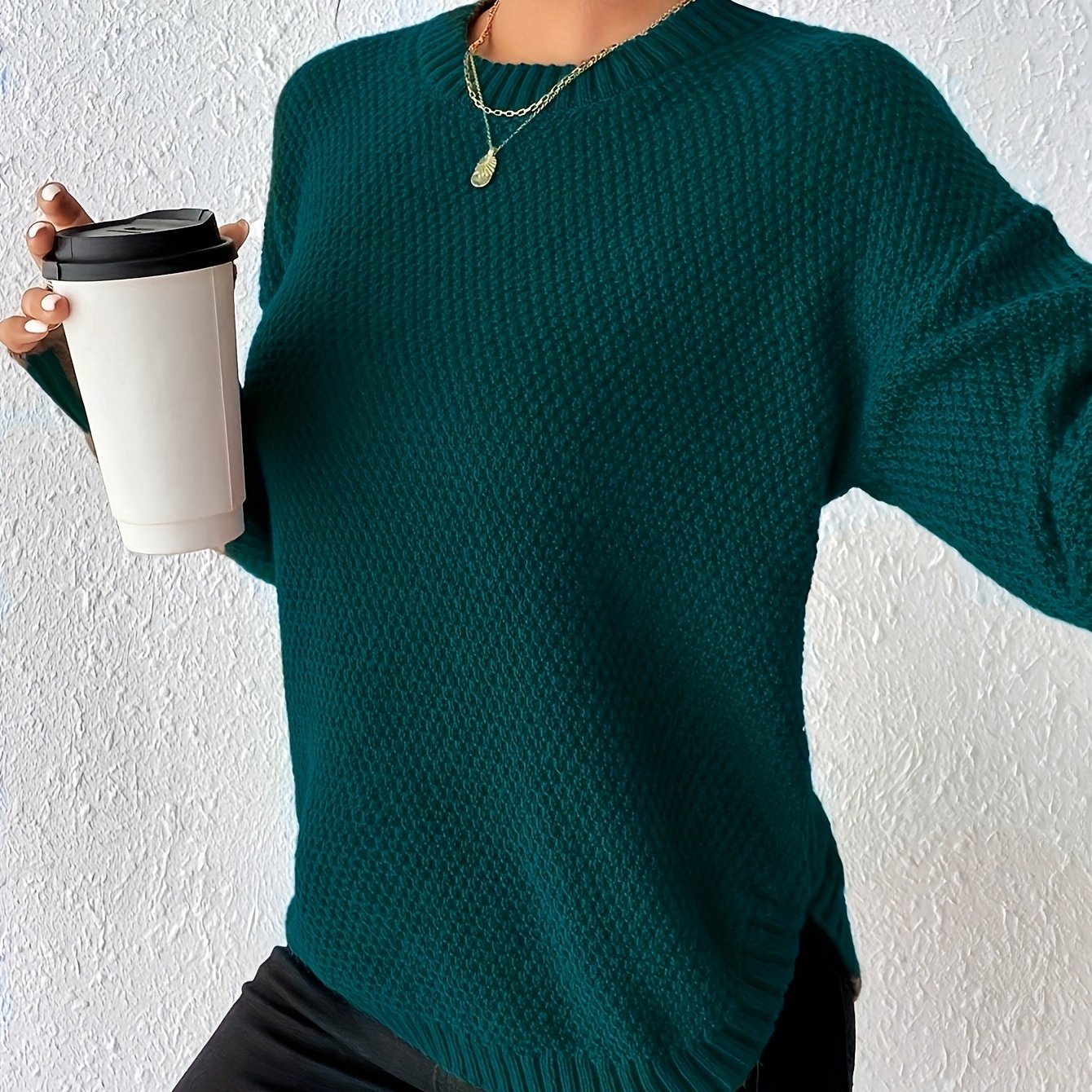 TEMU New Women' Color Round Neck Pullover Sweater, Loose-fit Simple Versatile Long Sleeve Pullover Sweater, Women's Sweater Top