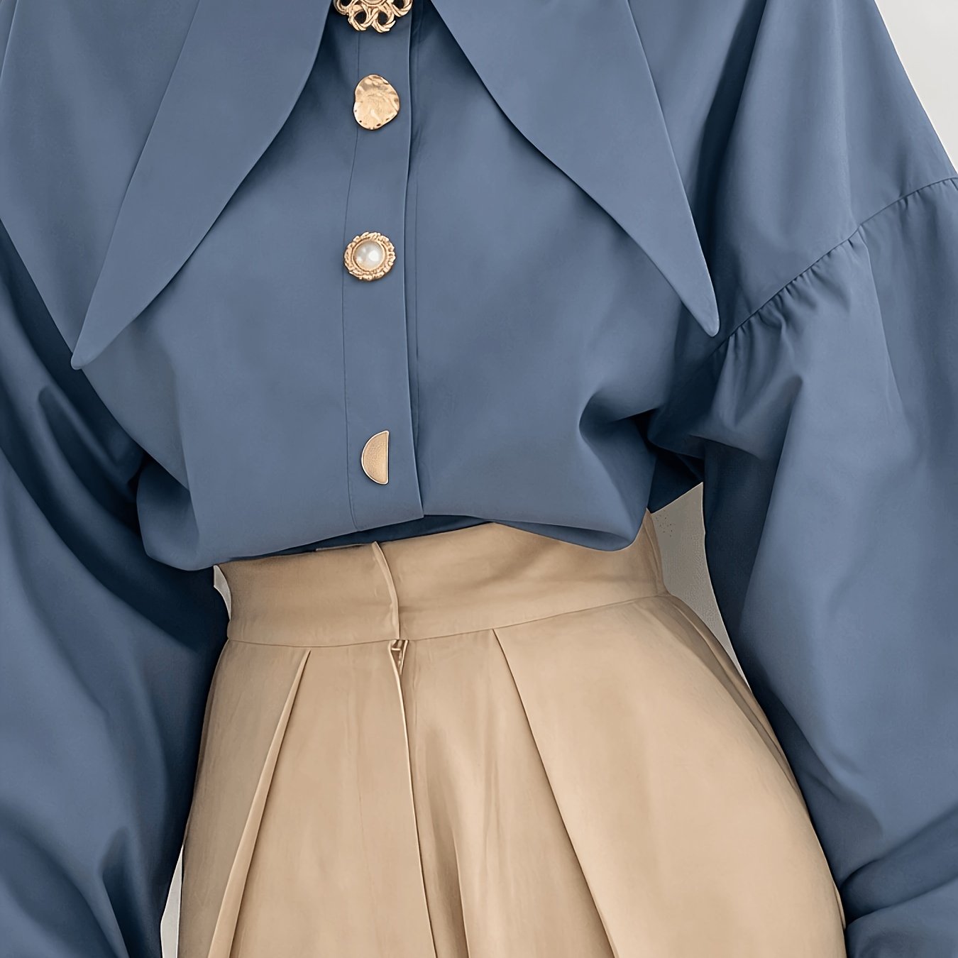TEMU Spring/autumn Women's Shirt, Elegant Lapel Detachable Collar, Exquisite Button-up Long Sleeve Blouse
