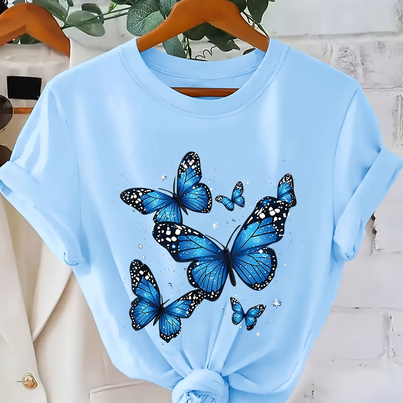 TEMU Women's Print Round Neck Short Sleeve T-shirt - Soft Lightweight Blouse-compatible Top Suitable For Outdoor & Indoor Wear, Casual Birthday Gift,