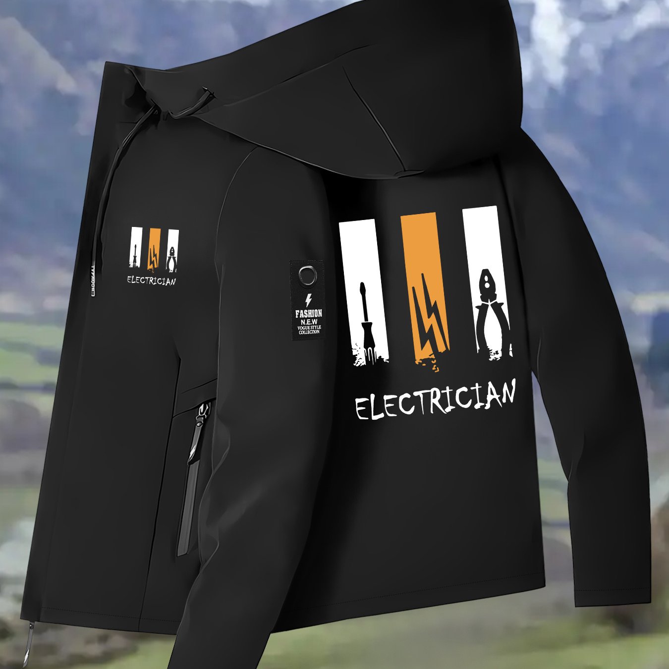 TEMU Men's Stylish Hooded Windbreaker Jacket Featuring A Welder Graphic Print, A Easy And Casual Outdoor Coat For Men