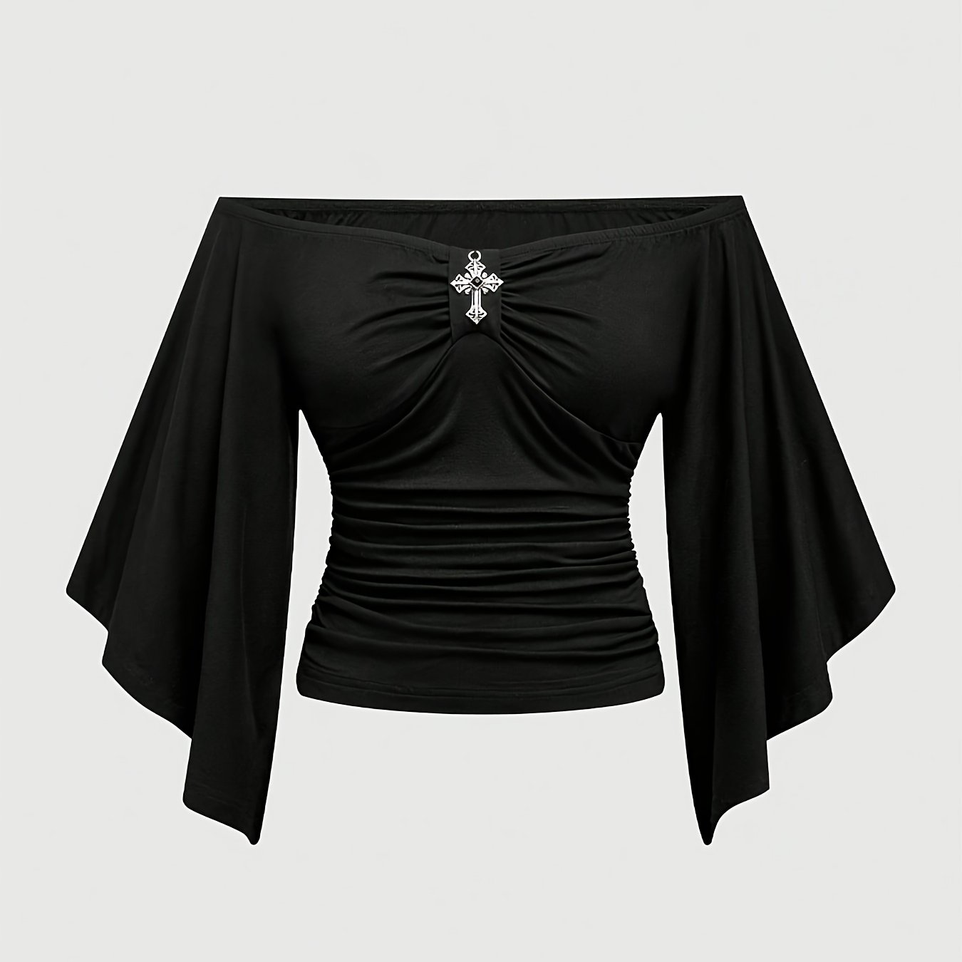 Off-the-shoulder Flared Sleeve Solid Color Tight Waist Elegant Top