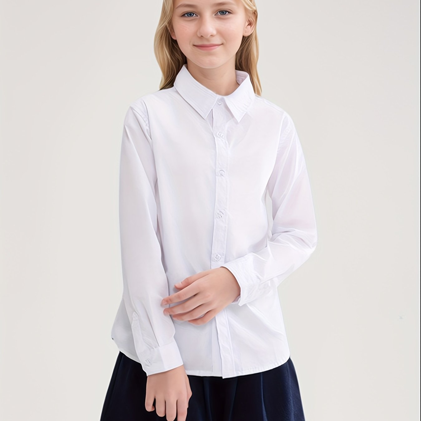 Solocote Girls' White Formal Collared Shirt For School Uniforms, Performance Wear, Versatile Essential, Back-to-school Academic Style