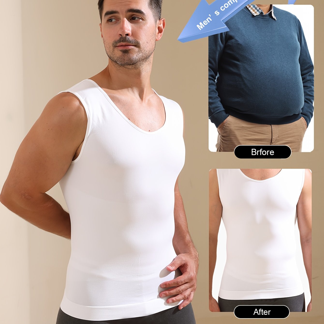 Image of 1pc Men's Compression Shaping Tight Vest Muscular Tummy Control Bustier Underwear Breathable Wide Shoulder Tight Base Tank Fitness Training Wear Base Shirt