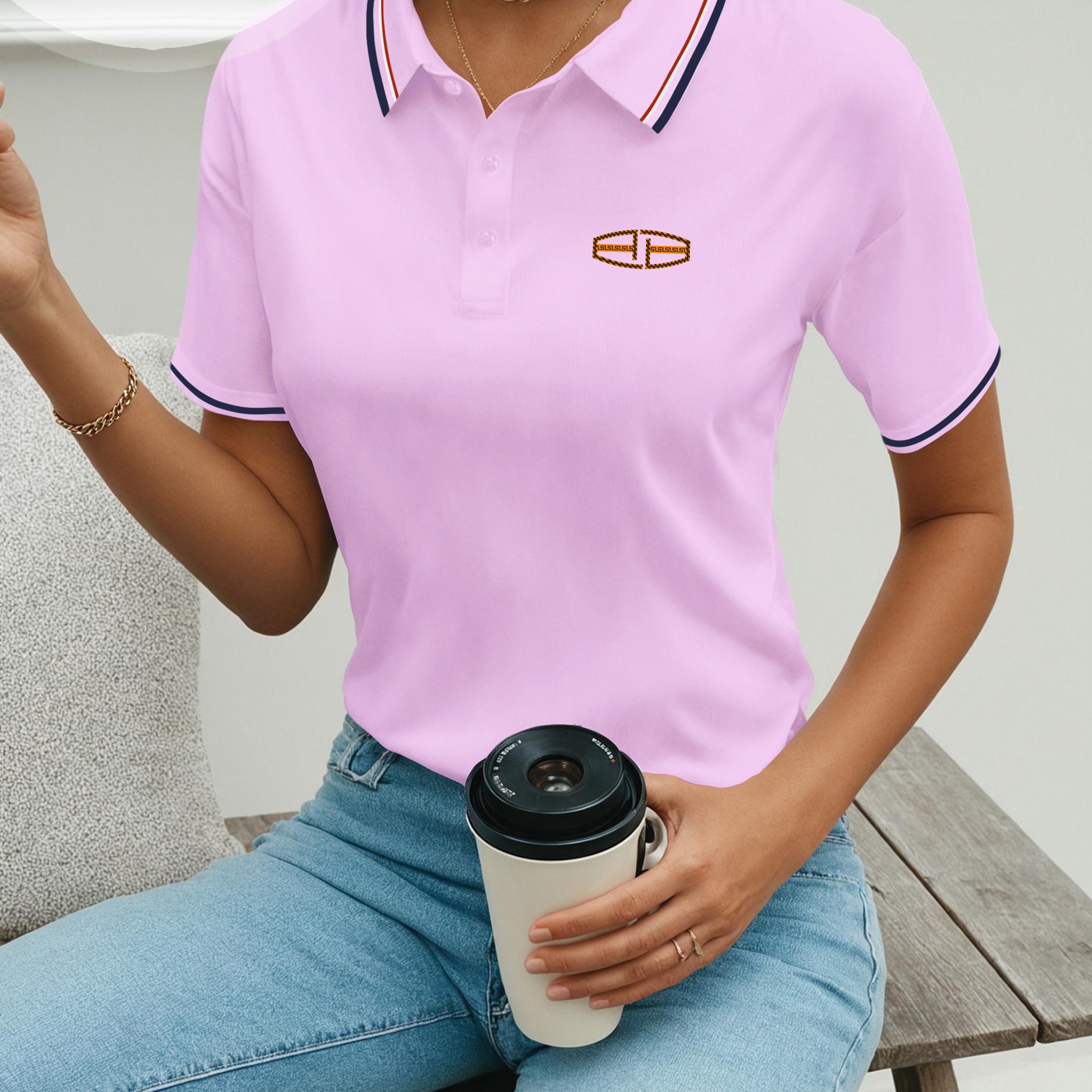 TEMU Letter Geometric On Chest, Chest Print, Women's Summer Casual Short Sleeve Shirt