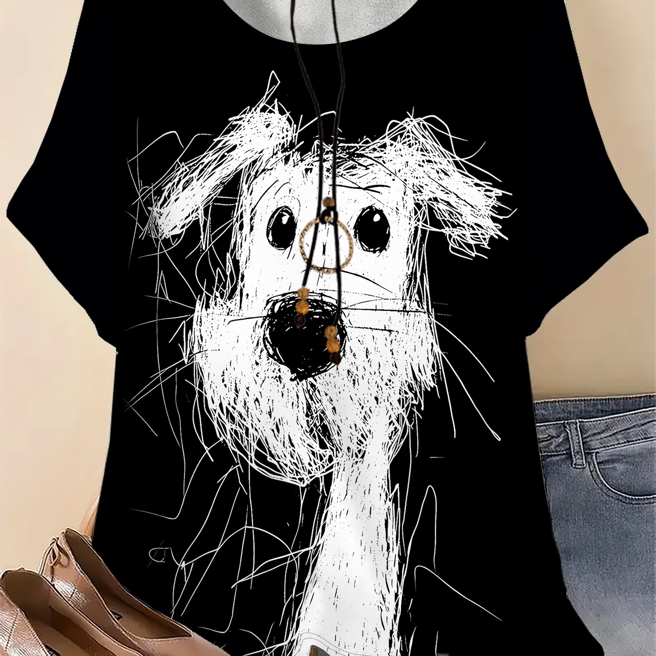 E-shop Plus Size - Plus Size - Plus Size - Plus Size Hunde Print T-Shirt - Lässiger Rundhalsausschnitt, Atmungsaktives, Maschinenwaschbares Gewebe,