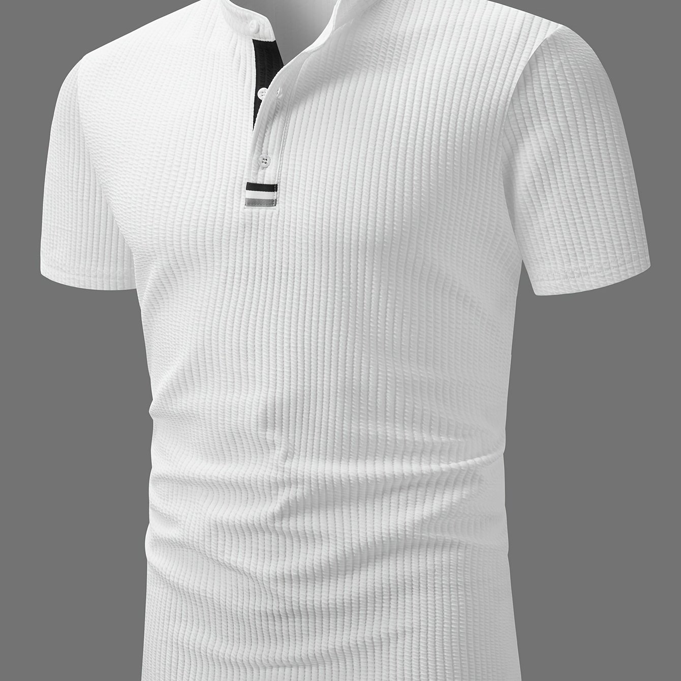 E-shop Henry Herren-Shirt Kurzarm-Oberteil für tägliche Arbeitskleidung, gestreiftes Design mit Knopfleiste, texturierter Jacquard-Stoff mit vertikalem