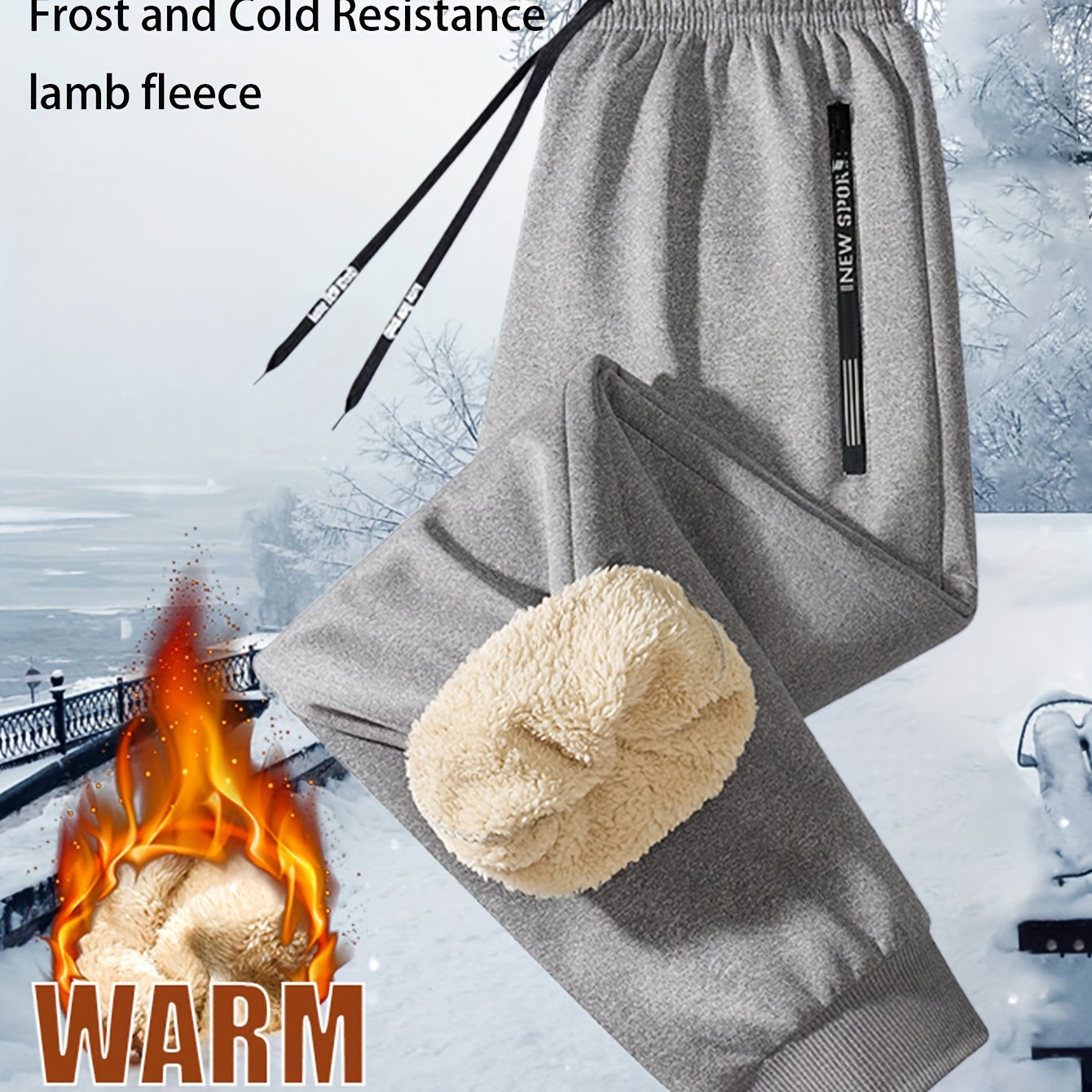 TEMU Yuan Shi Products Men's Easy Casual Outdoor Sports Pants Fashionable And Versatile Fleece-lined Thickened Warm Zipper Pocket Joggers