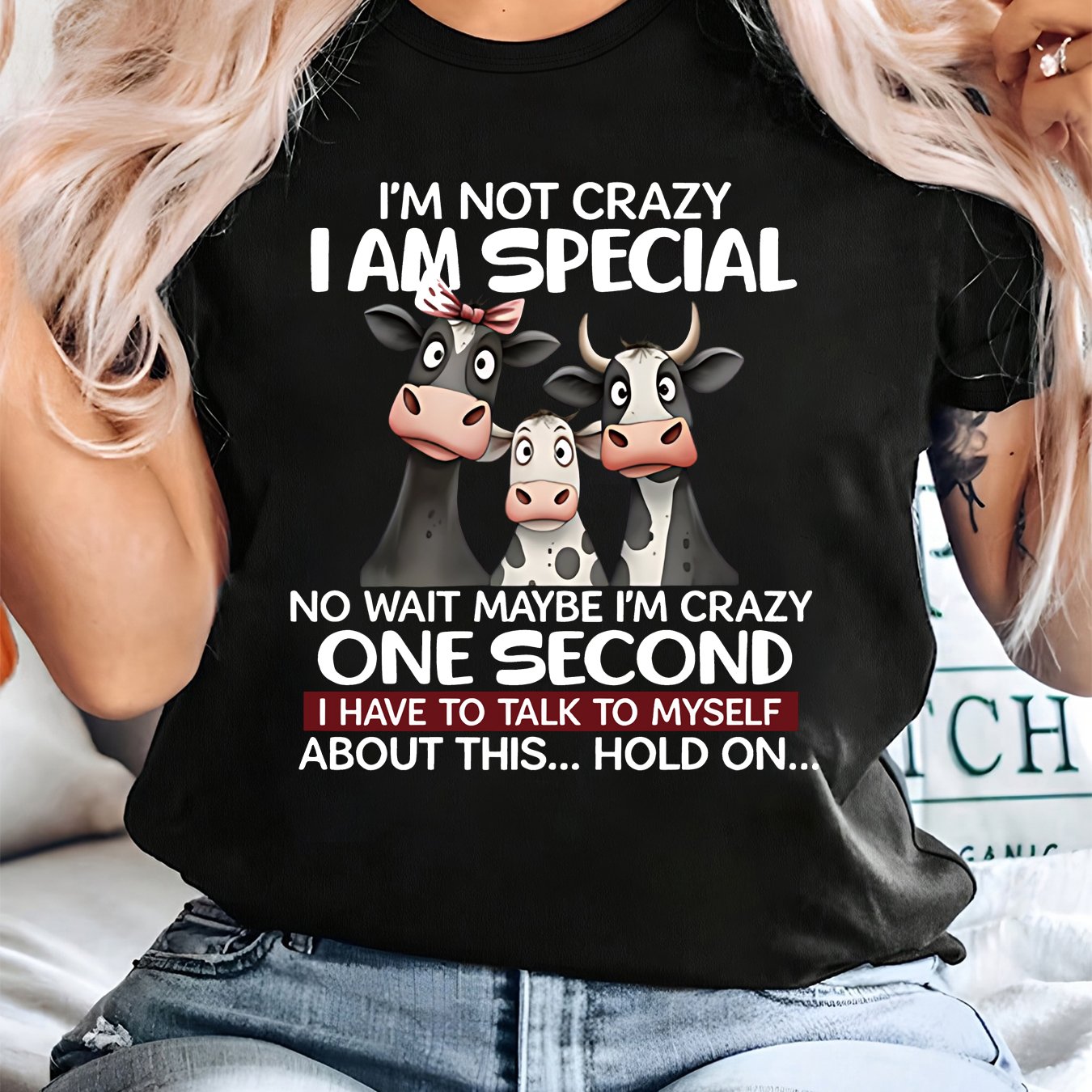 TEMU Plus Size, Crazy, I'm Special. , I'm Crazy. , I Have To About This. . 3 Cartoon Cows With Different . Plus-size Women's Round-neck Short-sleeve