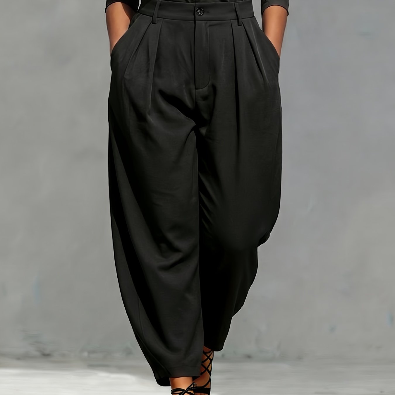 TEMU Plus Size, Plus Size Women's Suit Pants, Summer Autumn Long Trousers With , No Belt
