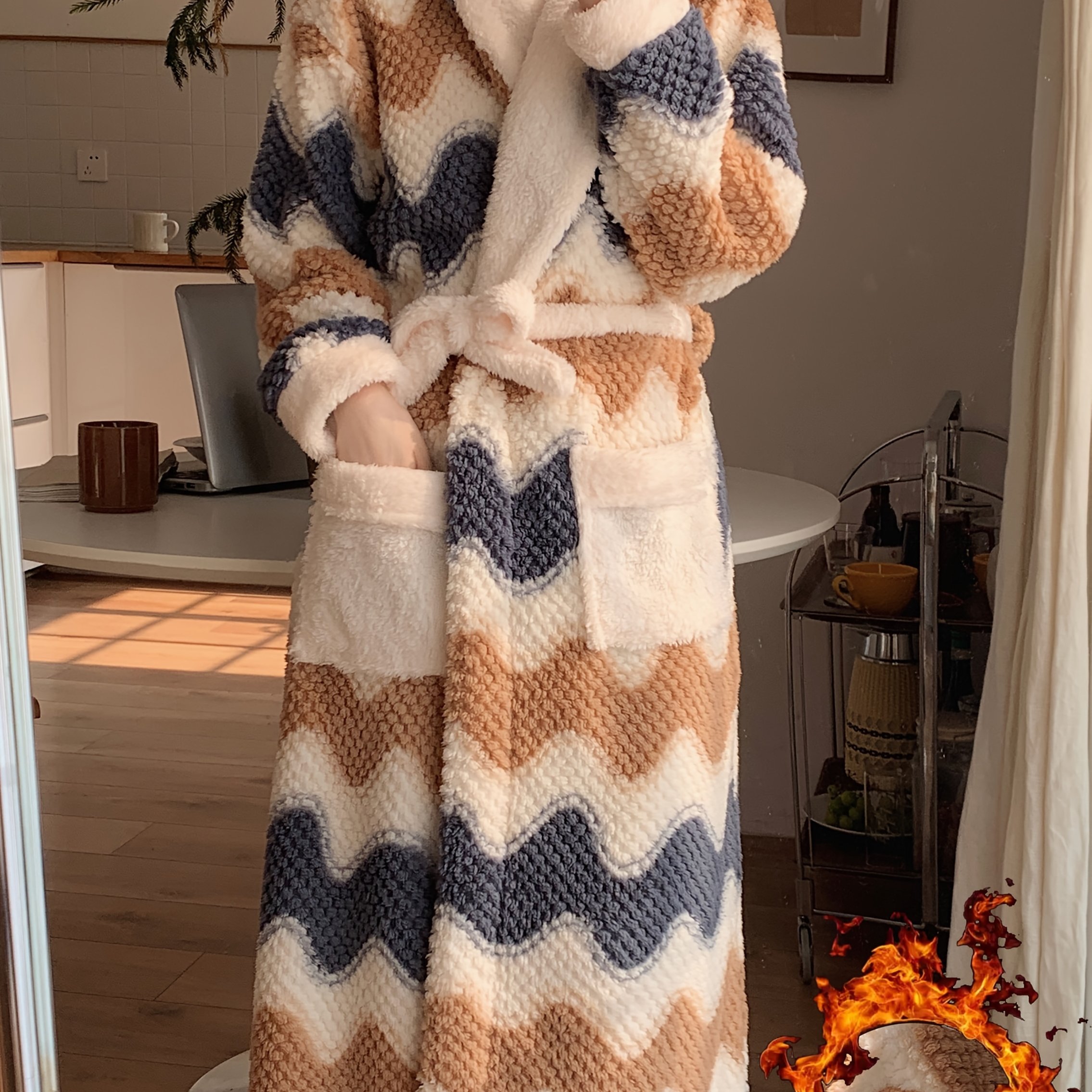 Image of New Autumn/winter Flannel Women's Long-sleeve Robe, Simple And Casual Homewear, Thickened Bathrobe, Warm Morning Robe