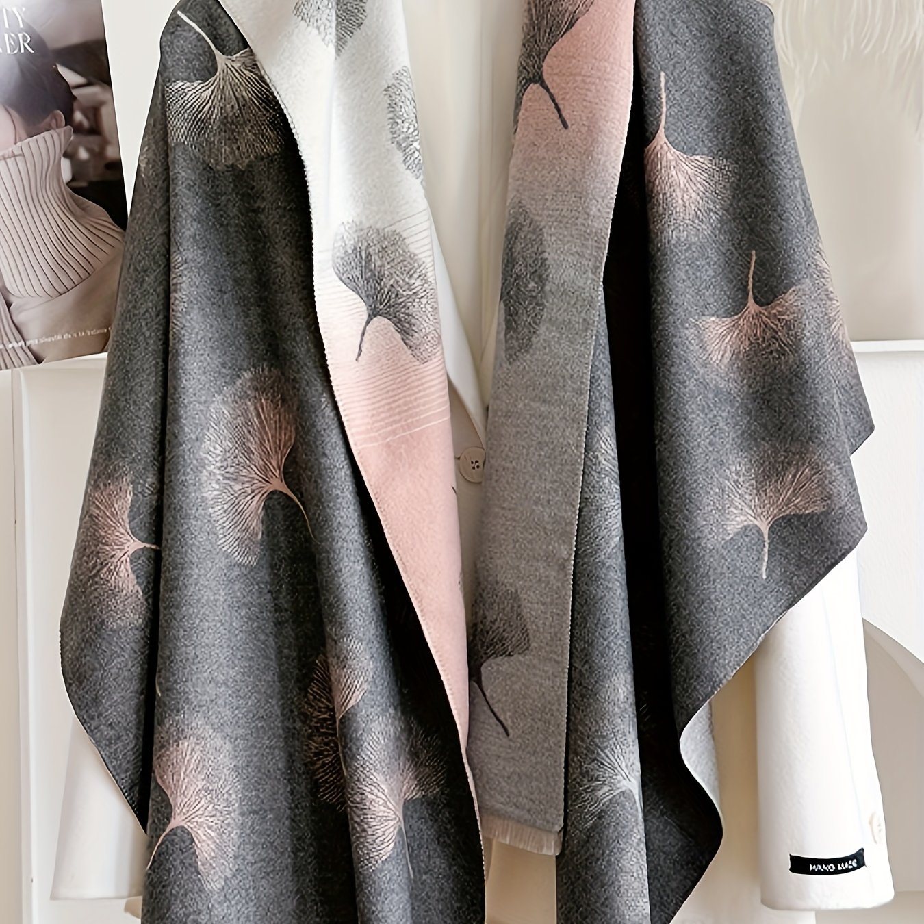 TEMU Plus Size - Plus Size - Plus-size Reversible Cashmere Color-block Warm Shawl For Autumn And Winter, Layering Over Women's Coats During The