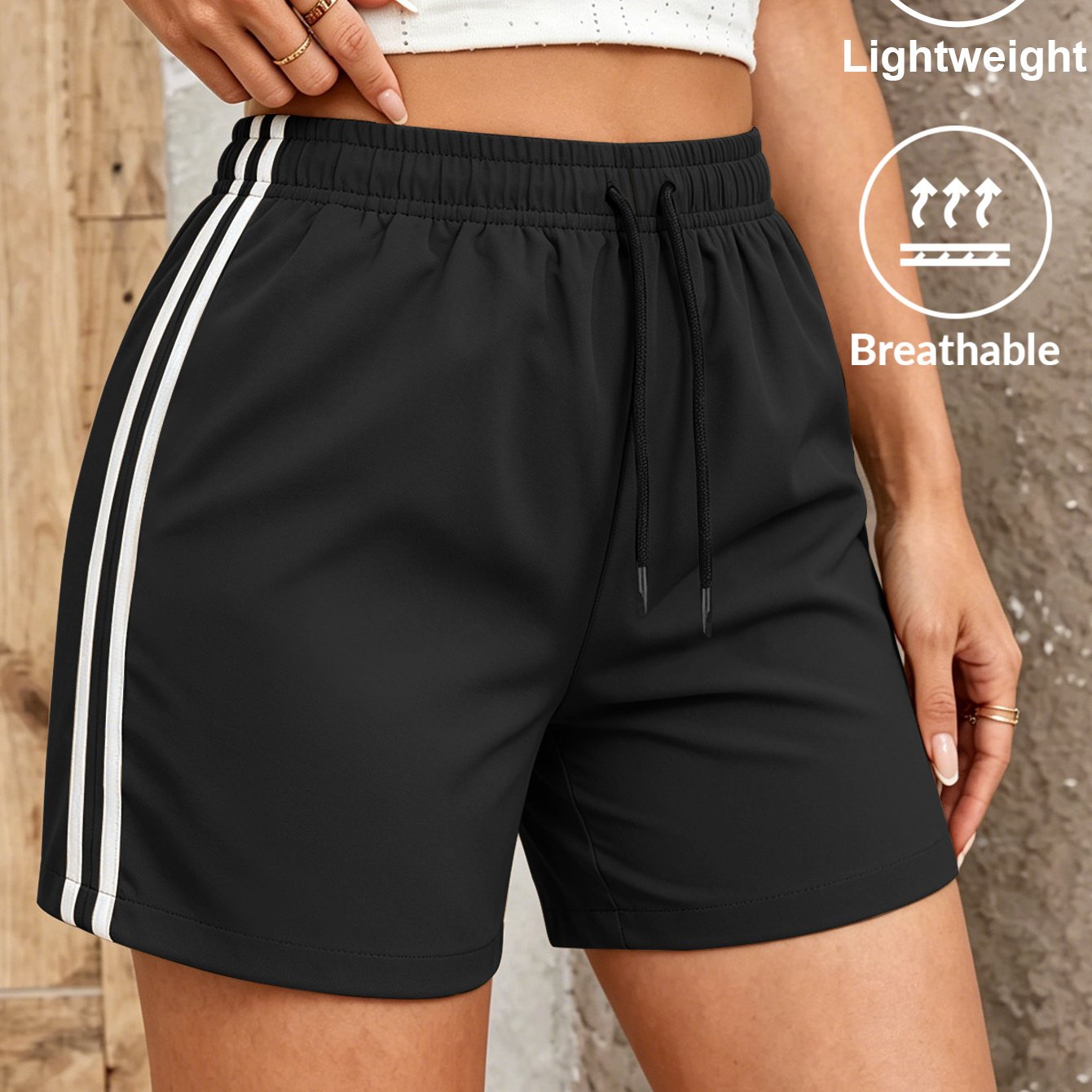 Image of Women's Summer Fashion Easy Versatile 3-point Pants, Light And Breathable, Drawstring At The Waist, Striped Design Suitable For Leisure, Going Out, And Wear
