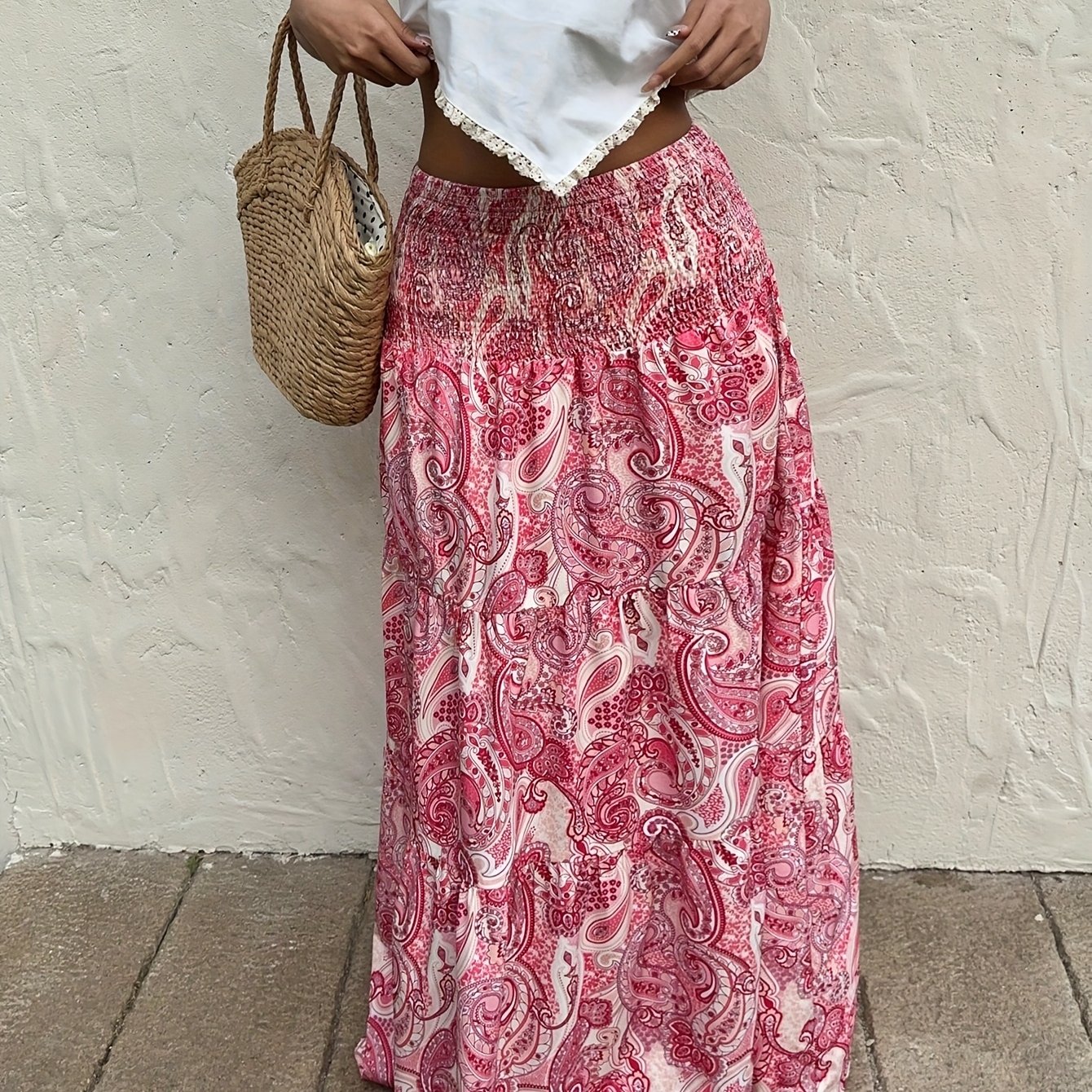 Image of Women's Boho Print Tie-waist Maxi Dress, Vacation And Daily Casual Wear, Spring/summer