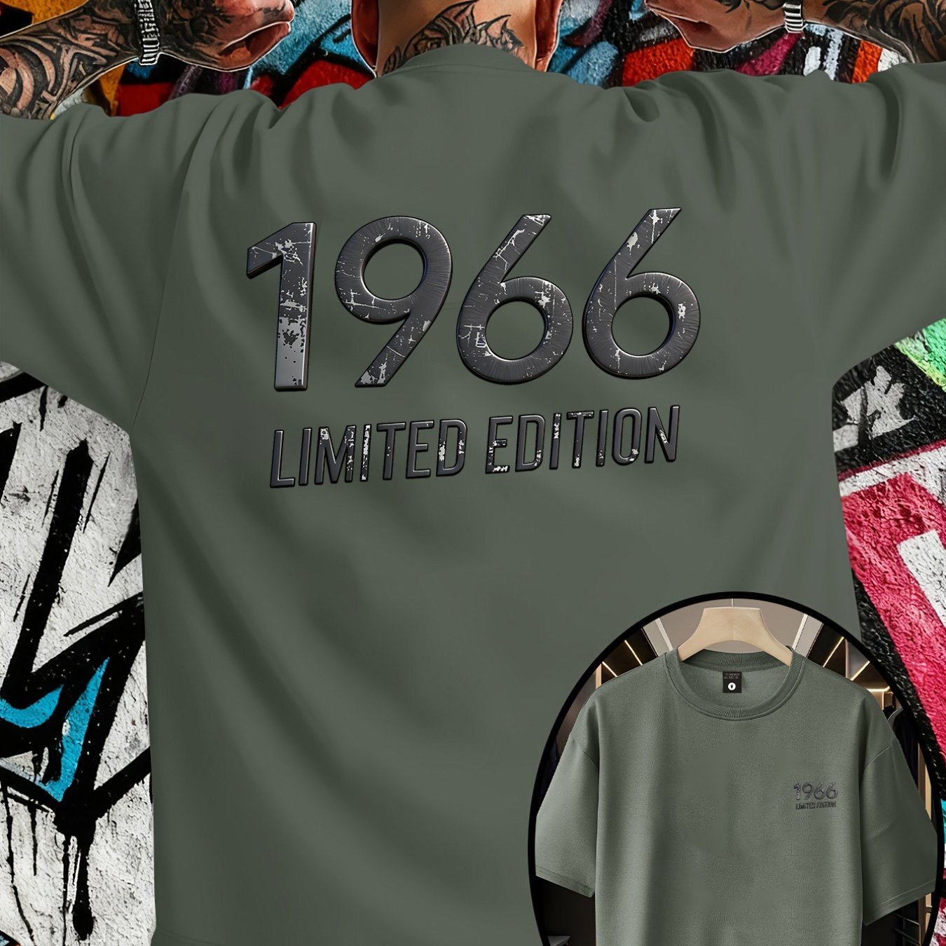 TEMU Men's Trendy Loose-fitting Round Neck T-shirt, Casual Everyday Short-sleeve Tee, Edition Print T-shirt From 1966, Perfect As A Gift