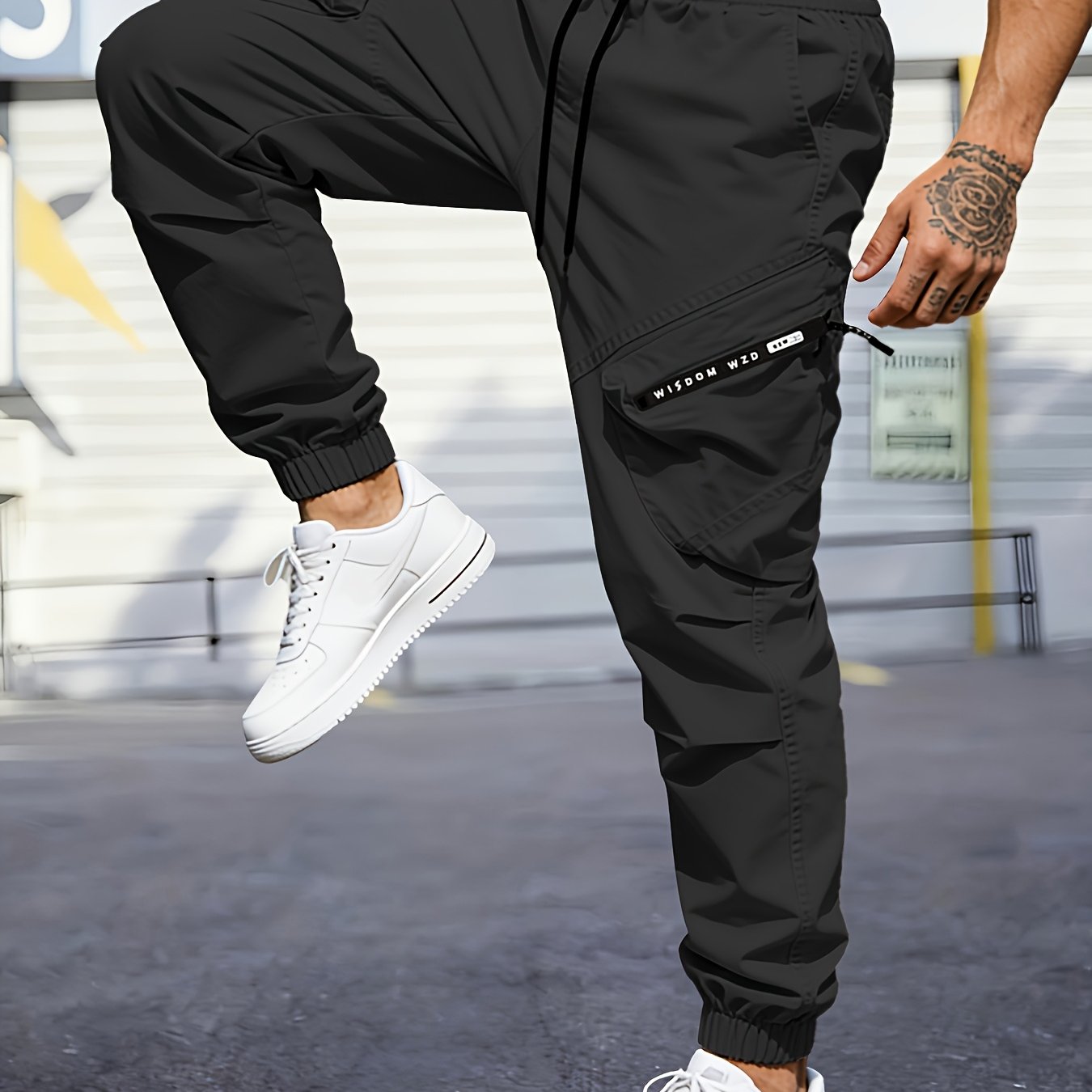 Men's Outdoor Cargo Work Pants With Large Zippered Pockets, Adjustable Drawstring Waist, Suitable For , Lightweight And Breathable. -casual Pants, Ideal For Outdoor Sports, Casual Daily Wear