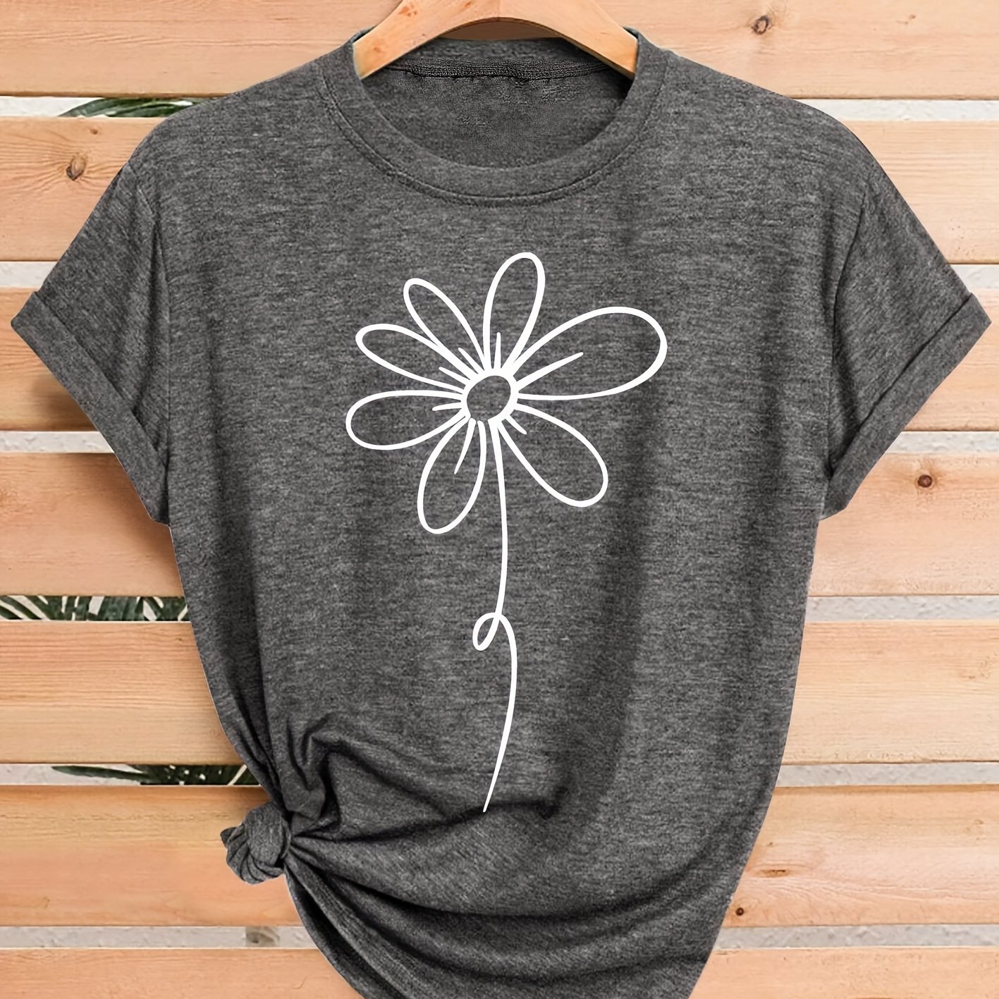 TEMU Small Chrysanthemum Print Fashionable Vintage Style Women's Spring/autumn Casual Sporty Round Neck Short Sleeve T-shirt, Multiple Colors , Sizes