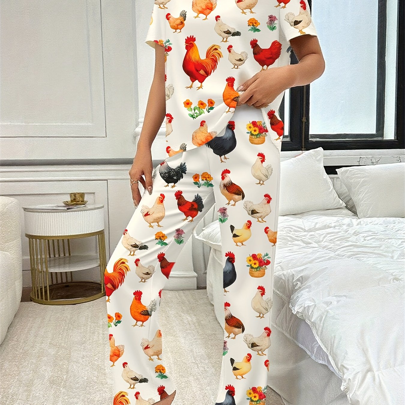 TEMU 2pcs Cartoon Print Autumn/winter Women's Short Sleeve Set