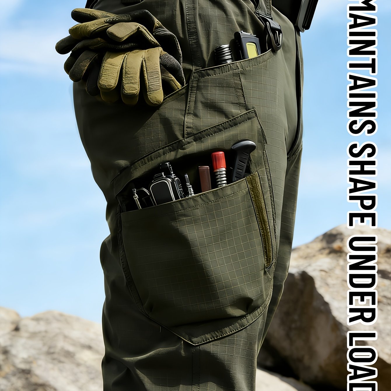 TEMU Men's Tactical Hiking Pants Quick-dry Stretch Cargo Work Pants With Reinforced Knees & Multi, Straight- Tactical Trousers Suitable For Outdoor Trekking, Climbing,, Use - Belt Loop Waist (no )