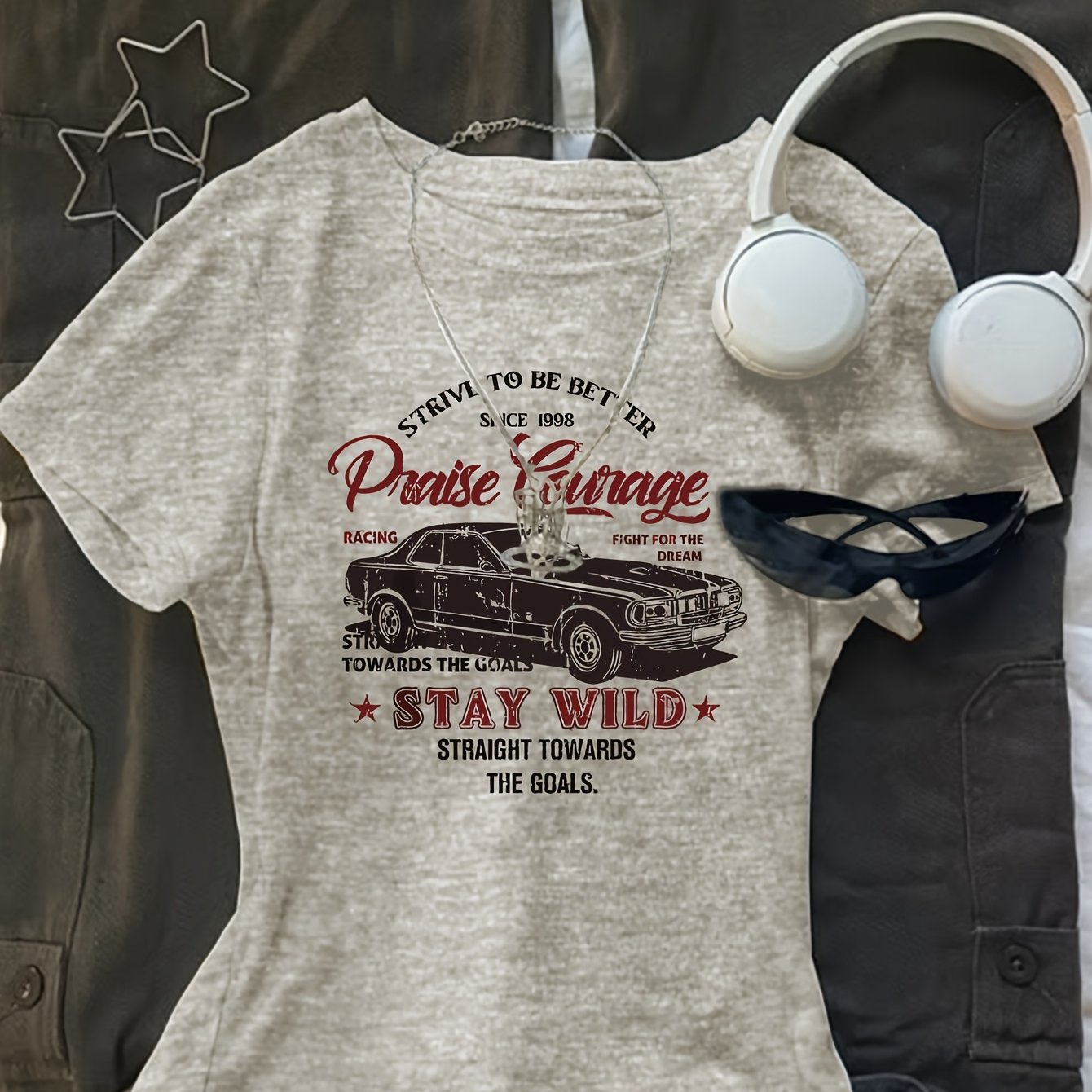 TEMU Creative Trendy Pattern Printed T-shirt, Short-sleeved Round-neck Casual Top, Summer And Spring, Women's Clothing