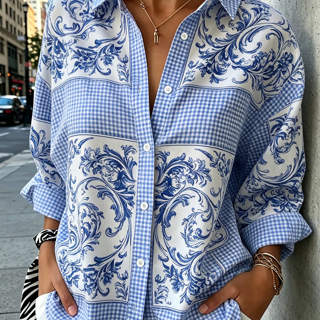 TEMU Chemise pour femme à manches longues, col et boutonnage, décontractée - Imprimé intégral, col , tissu confortable, lavable en machine, haut