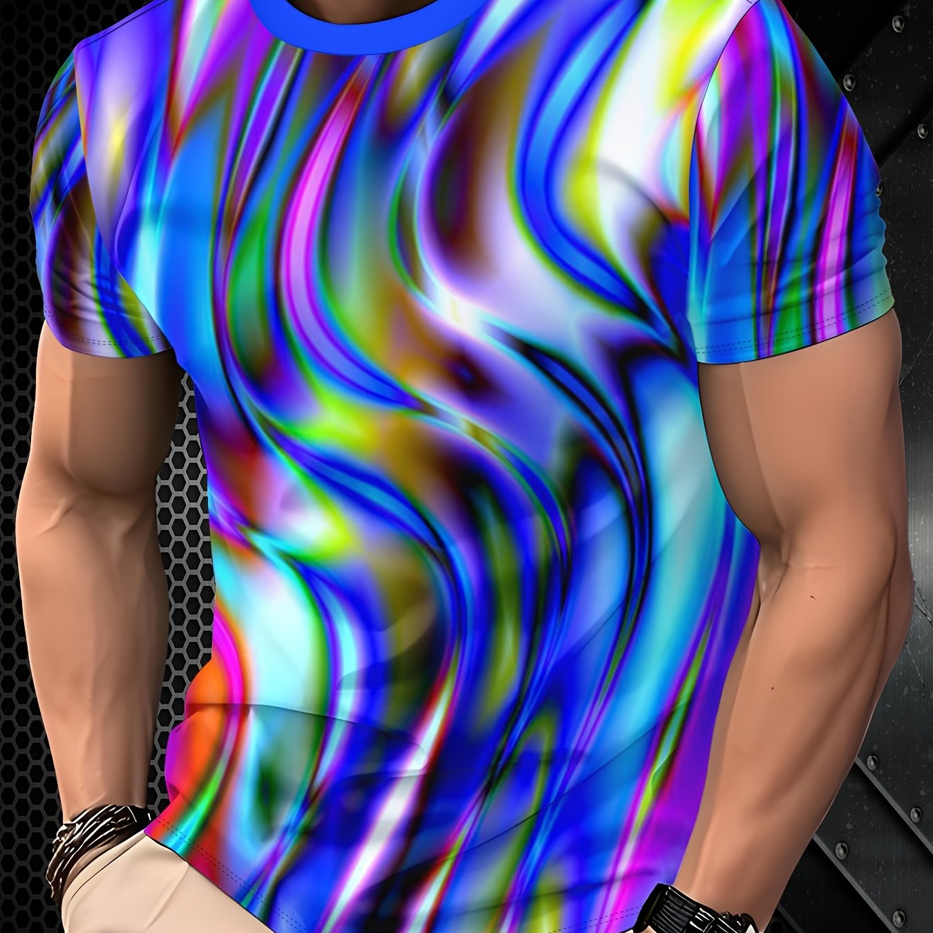 TEMU Men's Casual Sports T-shirt - Vibrant Street , Breathable Round Neck Regular Fit, Machine Washable Summer Top, Cool Gift, Artistic Fashion,