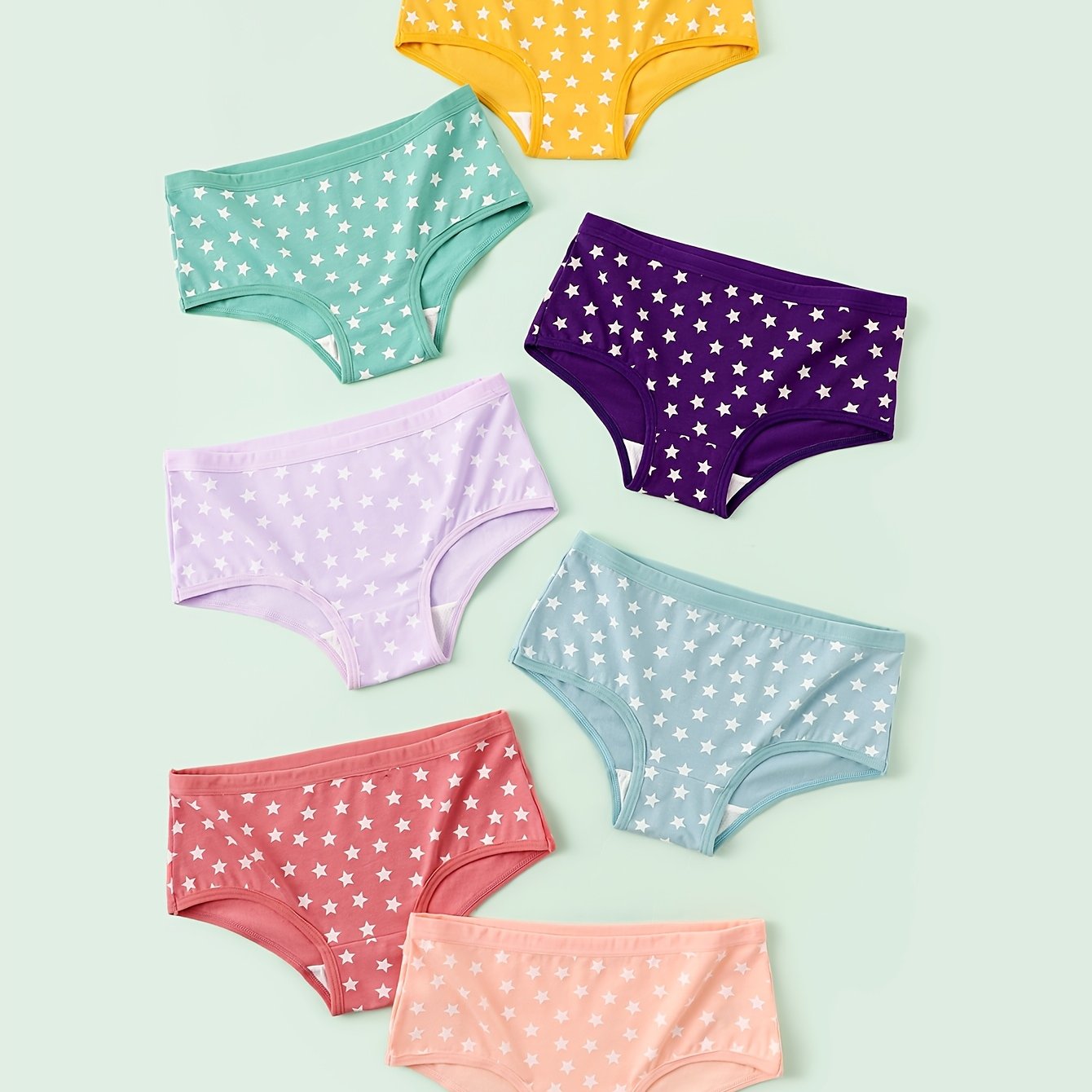 7pcs Set Girls' Clothing Candy-colored Combination Print Print Underwear Comfortable 7pcs Set Girls' Big Triangle Underpants