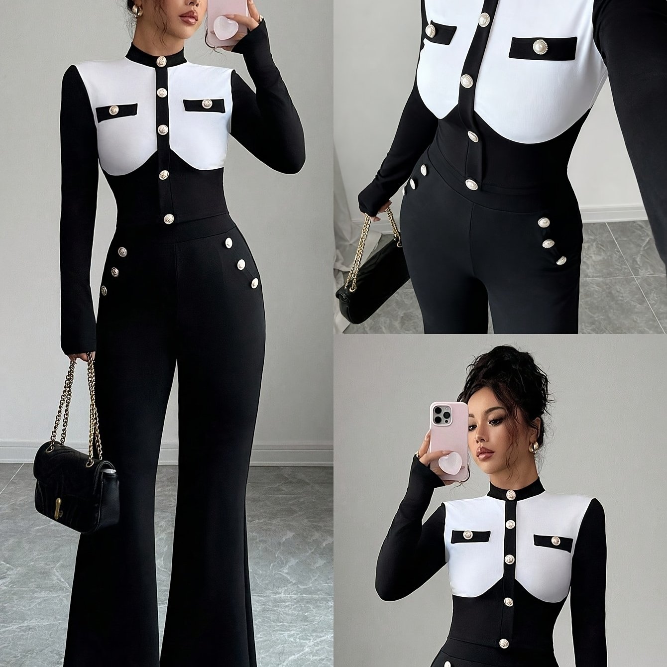 TEMU Ensemble 2 pièces pour femme avec pantalon court à manches longues et évasé, et élégant