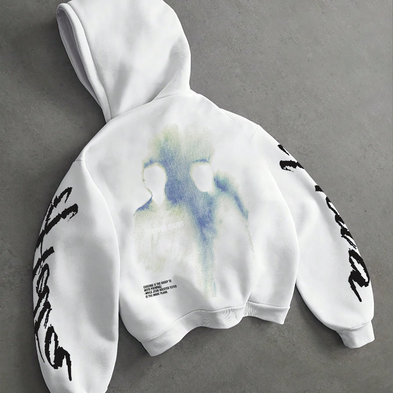 TEMU Men's Portrait Silhouette Print Hooded Sweatshirt, Vintage Style, Fall Drop Shoulder Long Sleeve White Pullover Top For Streetwear, Casual, And