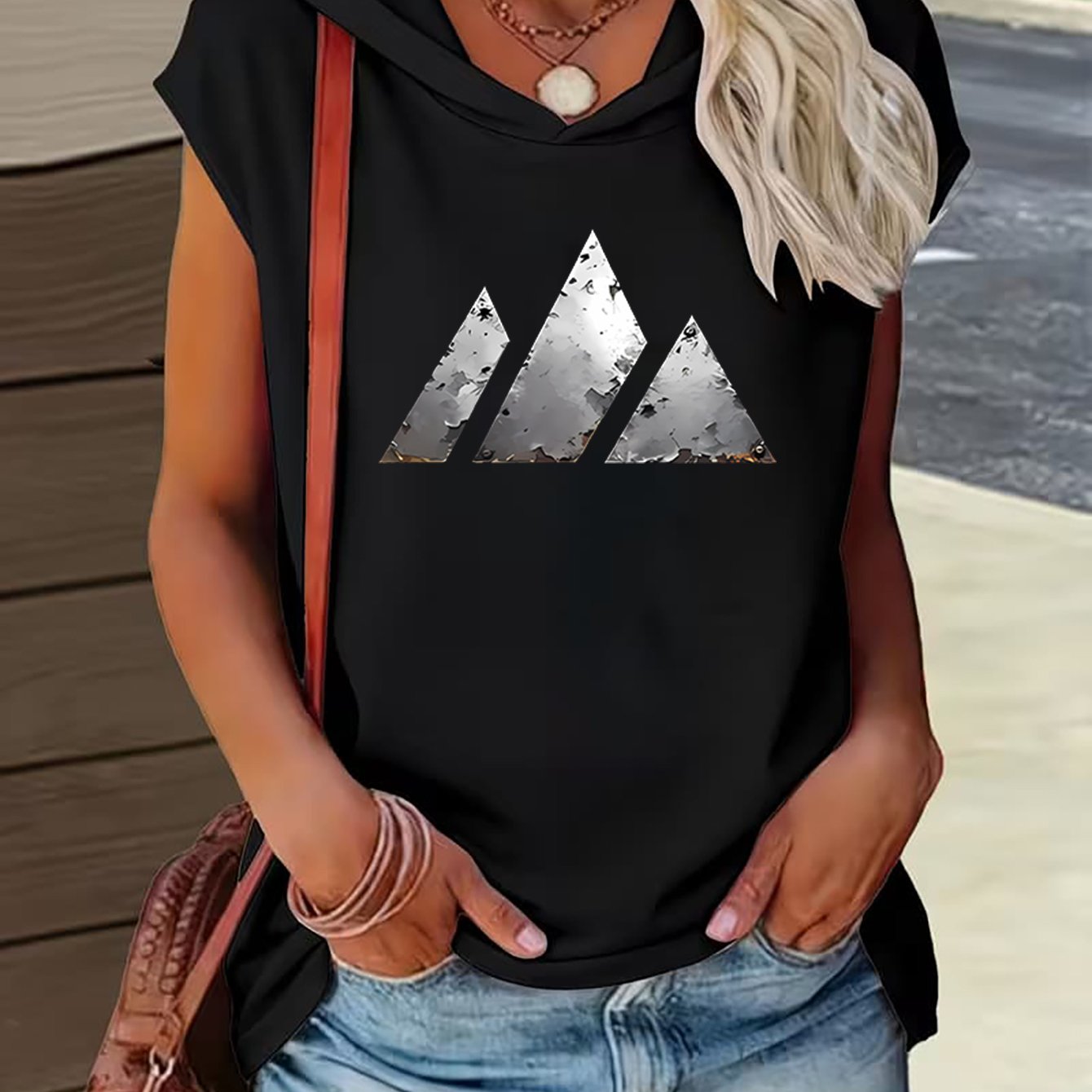 TEMU New Summer Thin Single-sided Printed Hooded Vest, , Loose And, Casual Sleeveless Hooded Vest