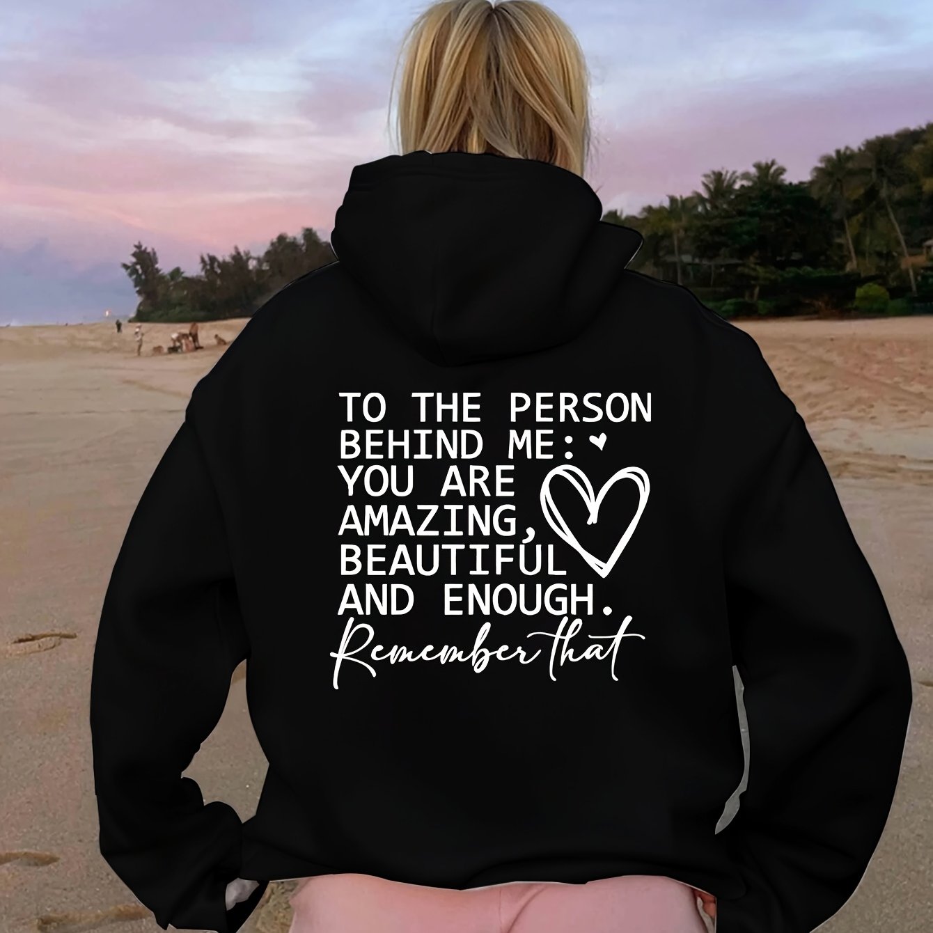 TEMU Women's Stylish Hoodie With 'to The Person Behind Me' Lettering And Graphic Print, Featuring Long Sleeves And A Kangaroo Pocket. This Women's
