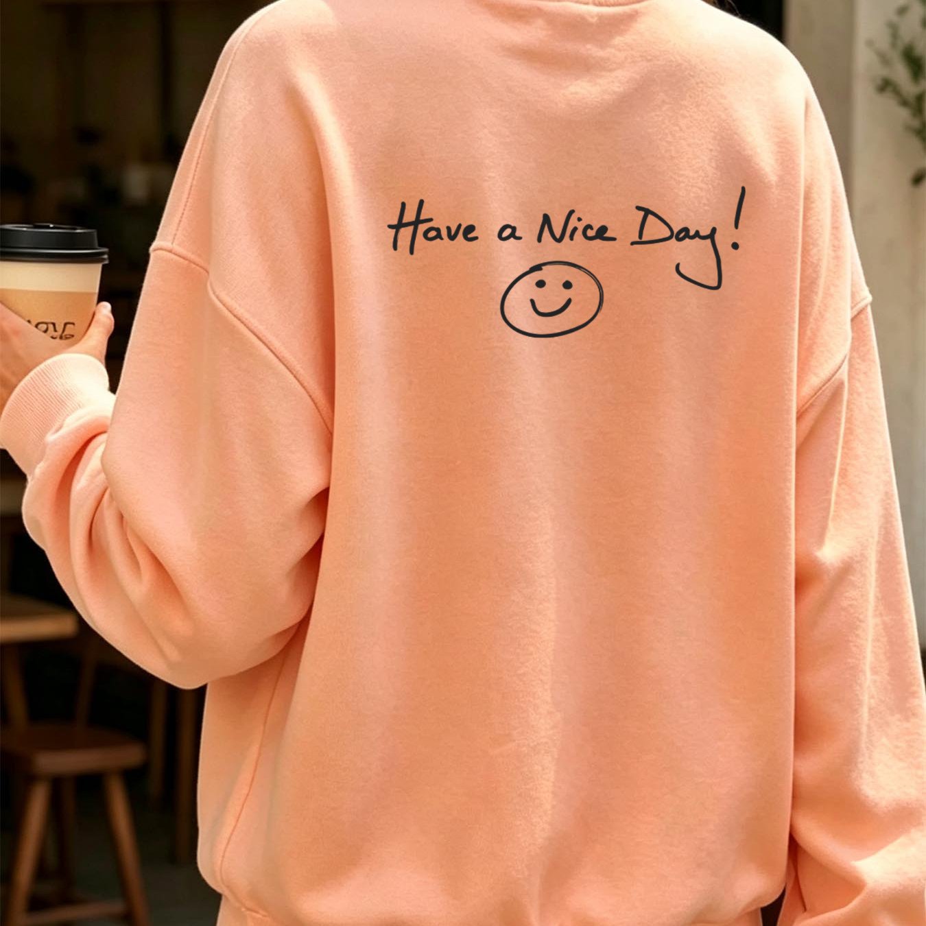 Image of Women's Casual Pullover Sweatshirt With ' Day!' Back Print, Relaxed Fit, Machine Washable, Local Stock, Minimalist & Style - Loose Long-sleeve Top For Everyday Street Looks In Fall And Winter