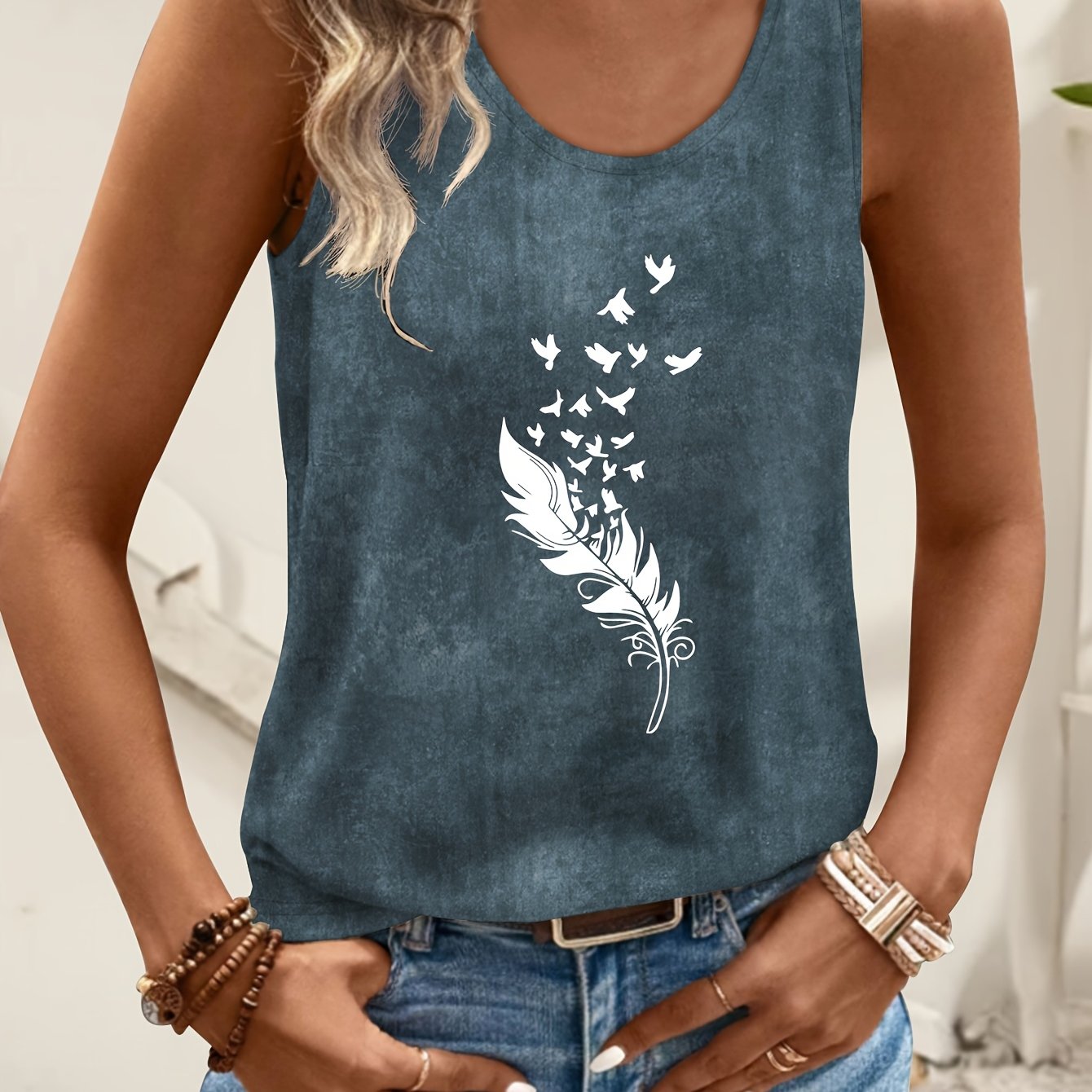E-shop Tanktop mit Buchstaben-Print und Batikmuster für Frühling/Sommer